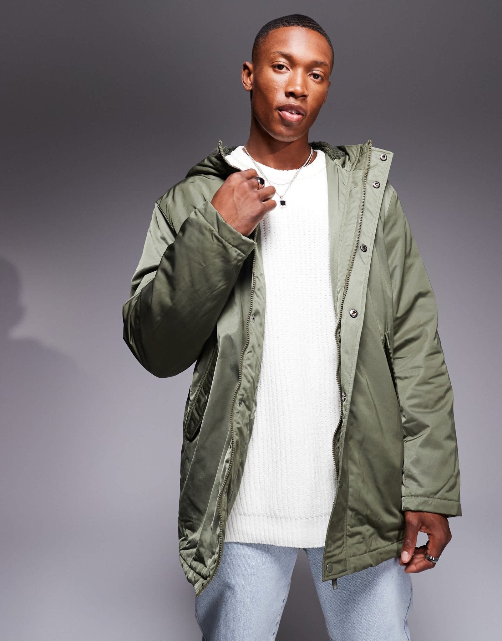 ASOS DESIGN wadded borg lined parka in khaki - ASOS Sample Sale EU Store