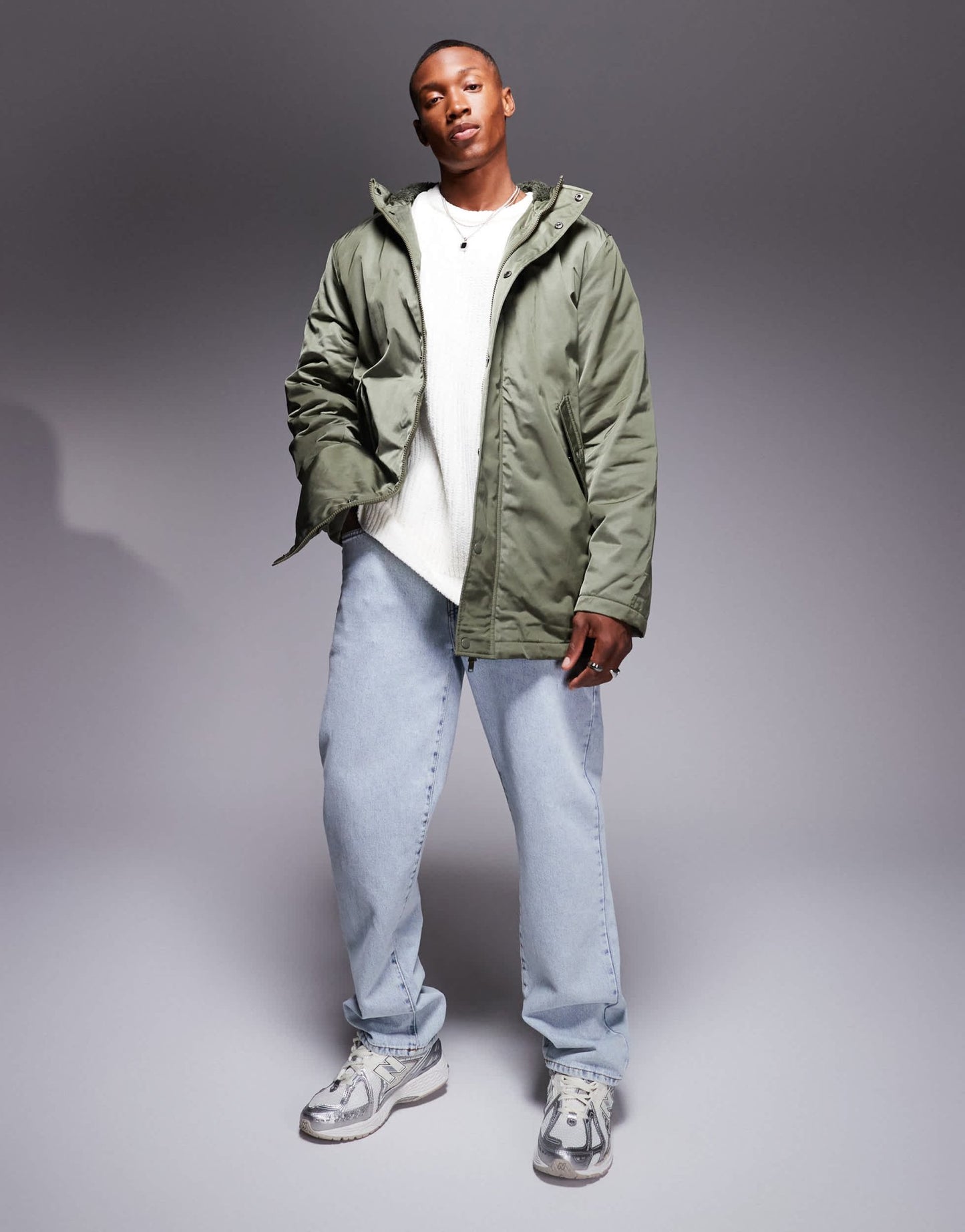 ASOS DESIGN wadded borg lined parka in khaki - ASOS Sample Sale EU Store