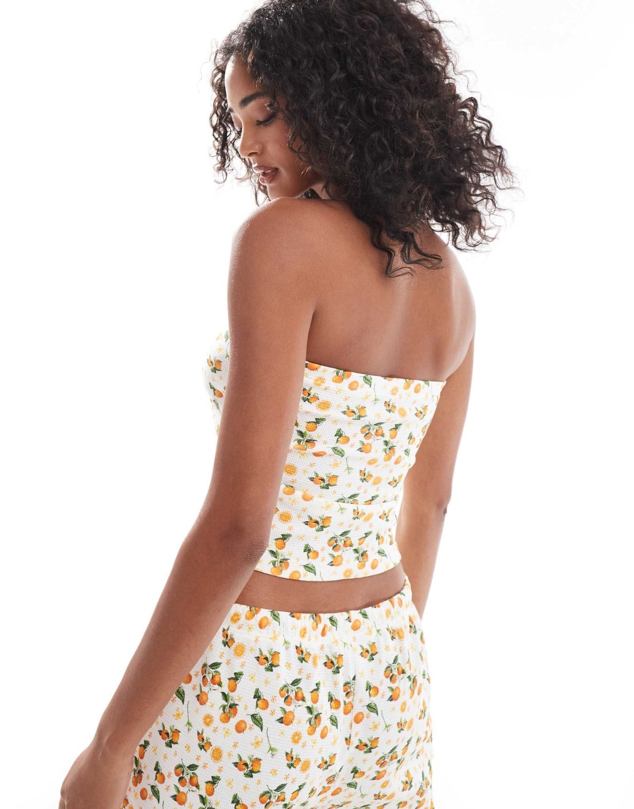 ASOS DESIGN waffle bandeau co - ord in orange fruit print - ASOS Sample Sale EU Store