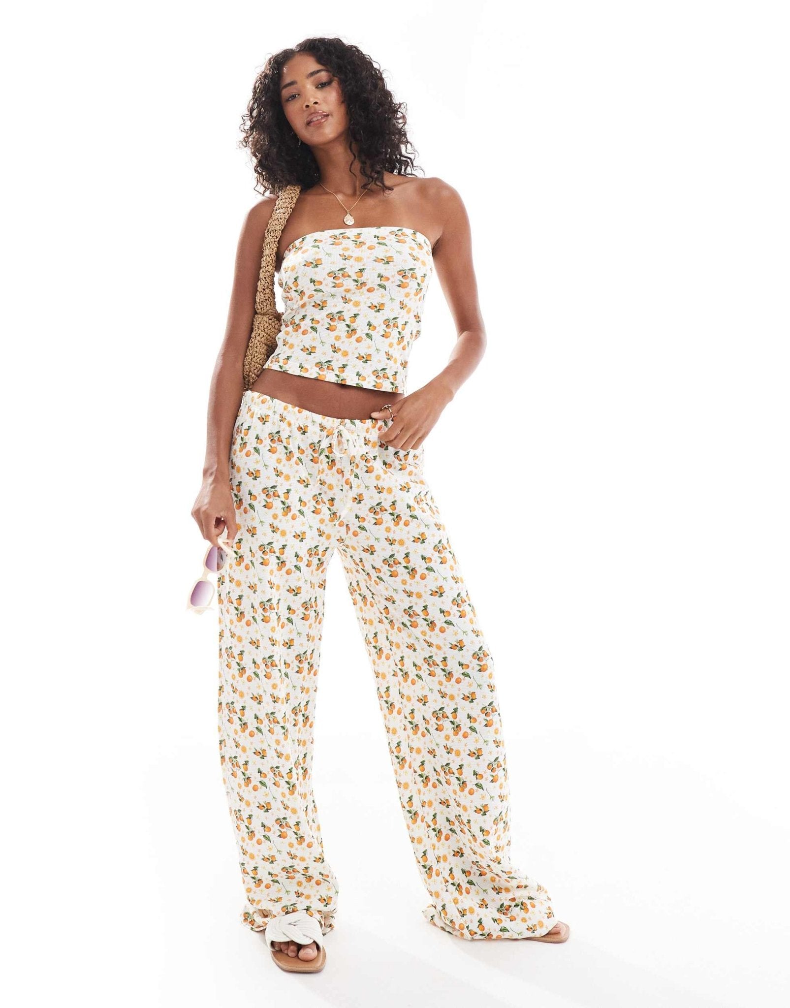 ASOS DESIGN waffle bandeau co - ord in orange fruit print - ASOS Sample Sale EU Store