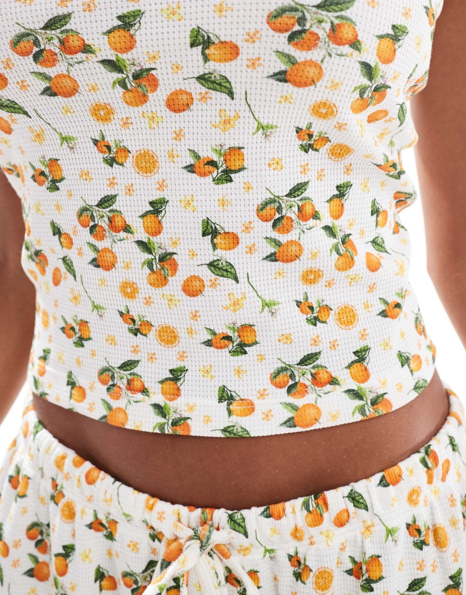 ASOS DESIGN waffle bandeau co - ord in orange fruit print - ASOS Sample Sale EU Store