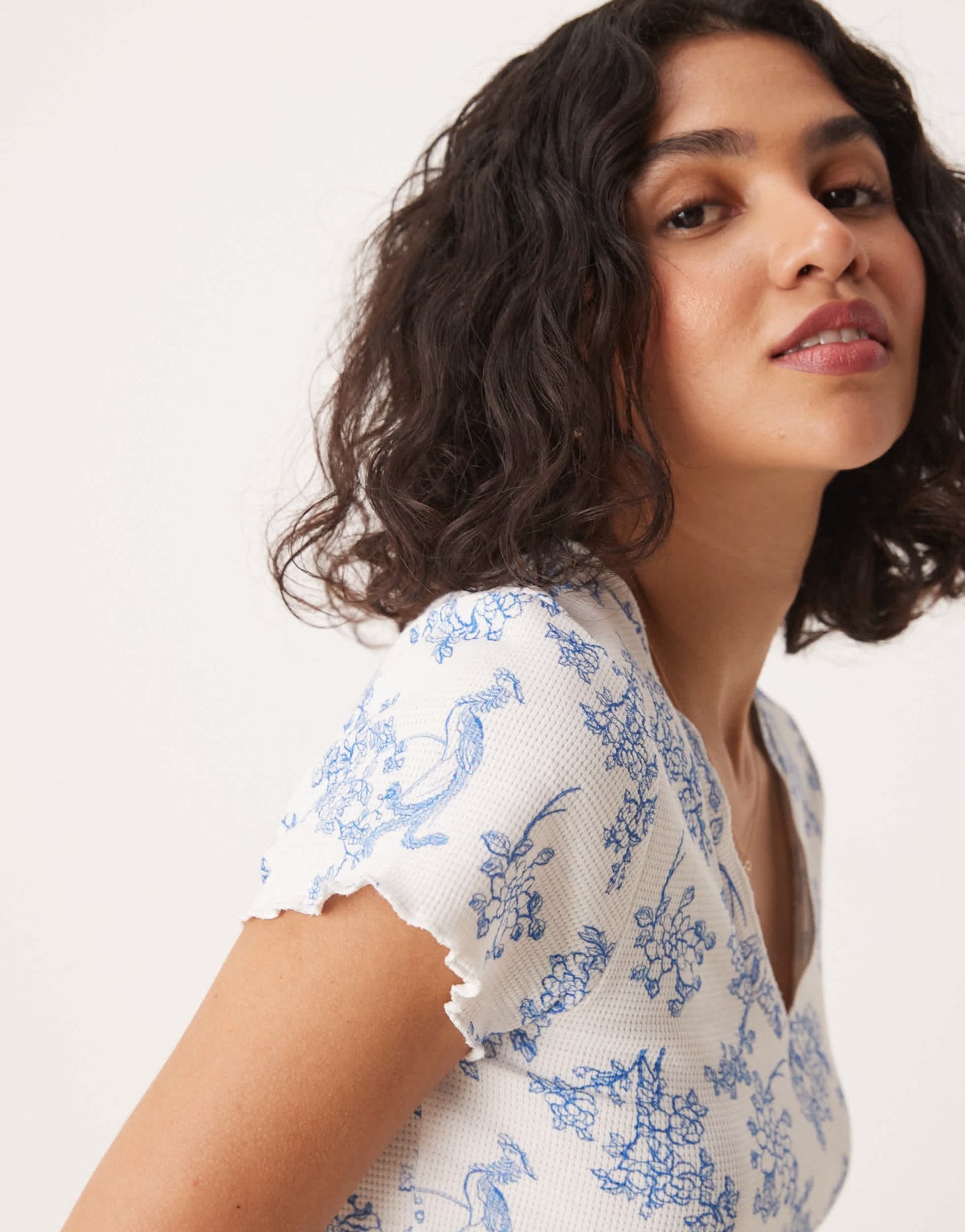 ASOS DESIGN waffle co - ord top in blue floral print - ASOS Sample Sale EU Store