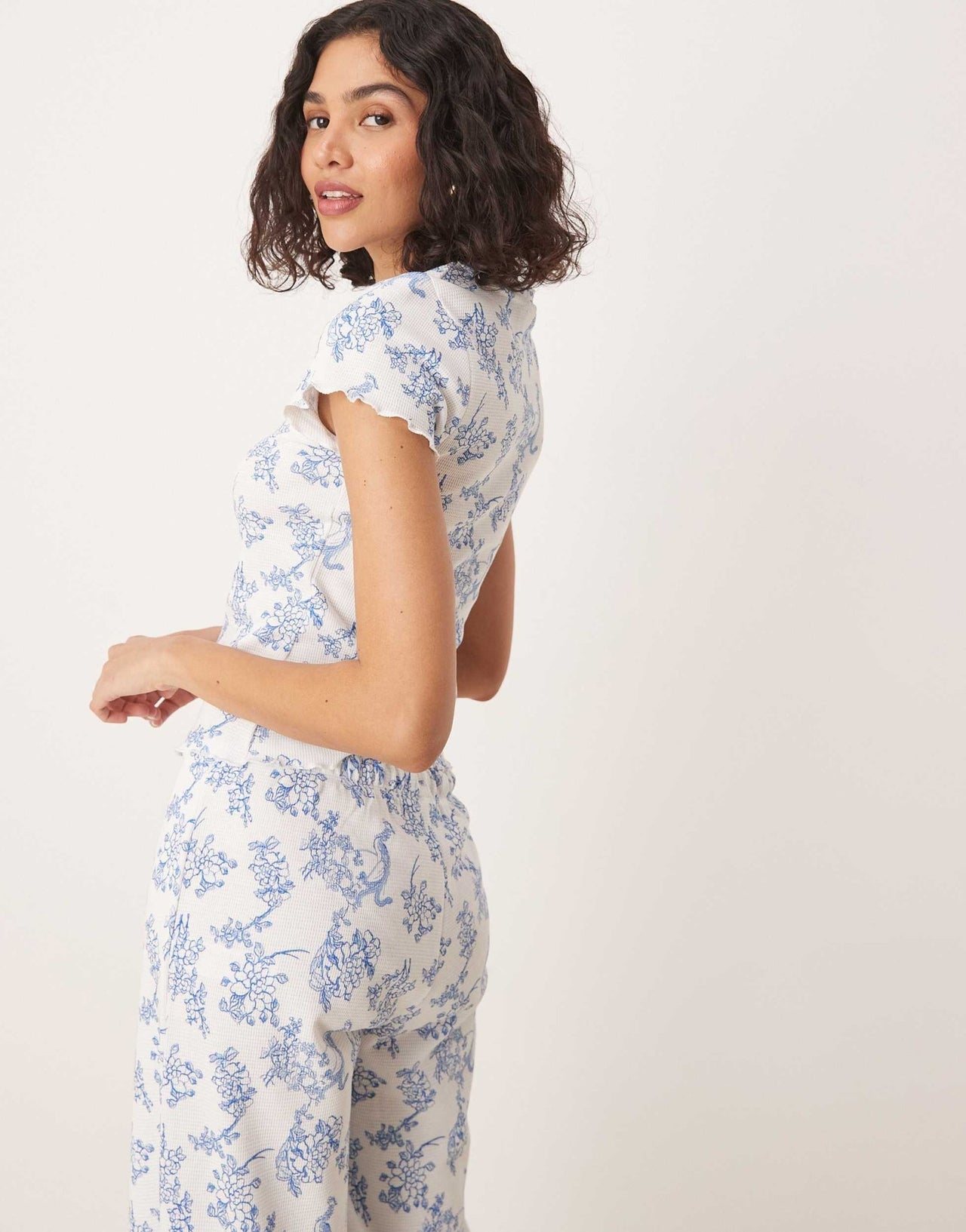 ASOS DESIGN waffle co - ord top in blue floral print - ASOS Sample Sale EU Store