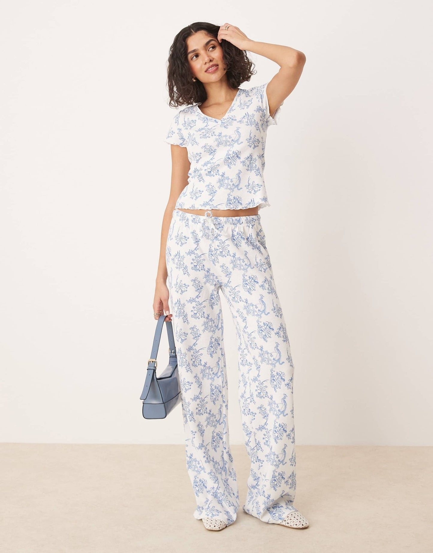 ASOS DESIGN waffle co - ord top in blue floral print - ASOS Sample Sale EU Store