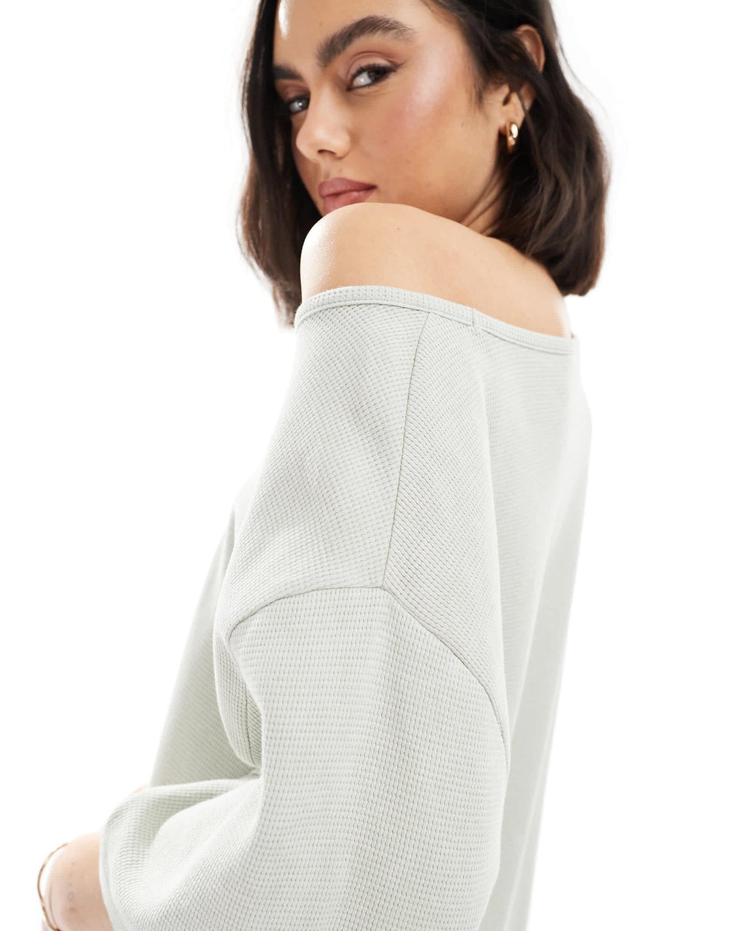 ASOS DESIGN waffle off shoulder relaxed t-shirt in washed sage - ASOS Sample Sale EU Store