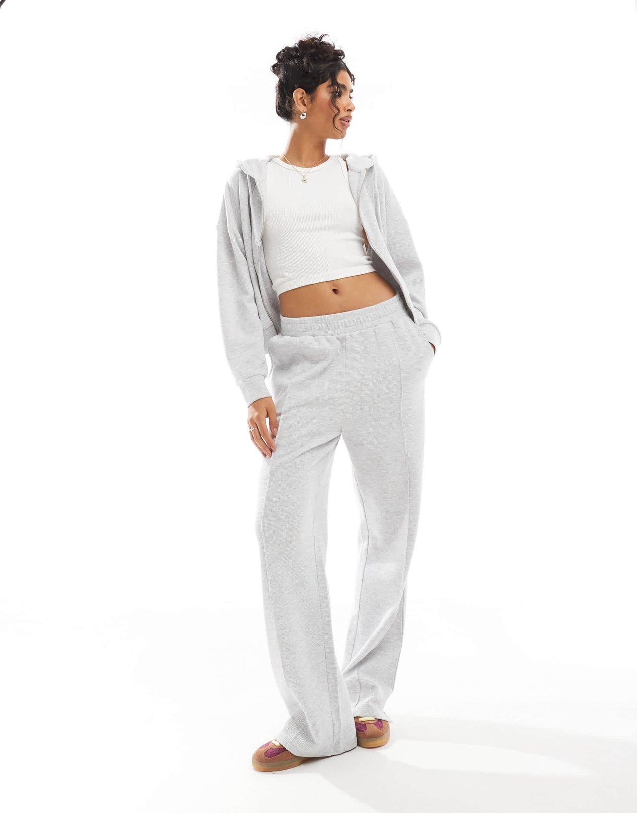 ASOS DESIGN waffle pin tuck trouser co - ord in ice marl - LGREY - ASOS Sample Sale EU Store