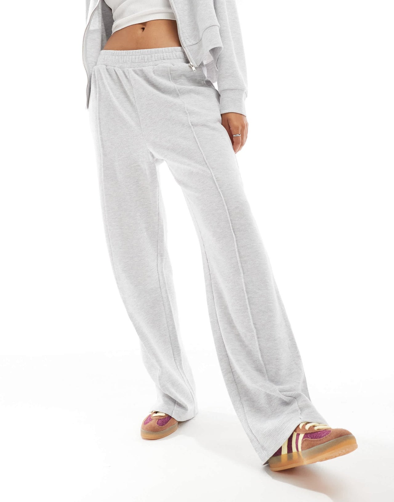 ASOS DESIGN waffle pin tuck trouser co - ord in ice marl - LGREY - ASOS Sample Sale EU Store