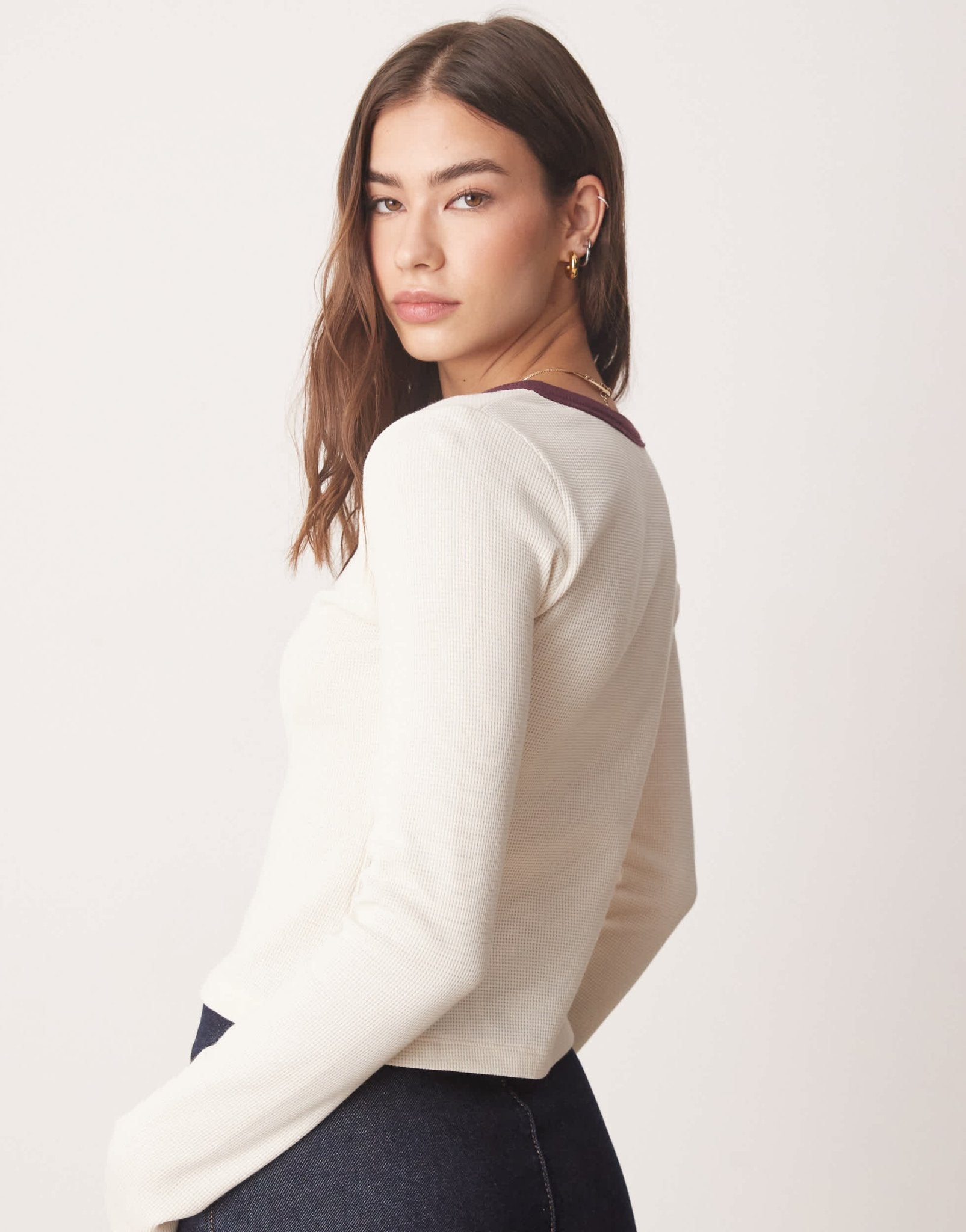 ASOS DESIGN waffle scoop neck henley top in cream - ASOS Sample Sale EU Store
