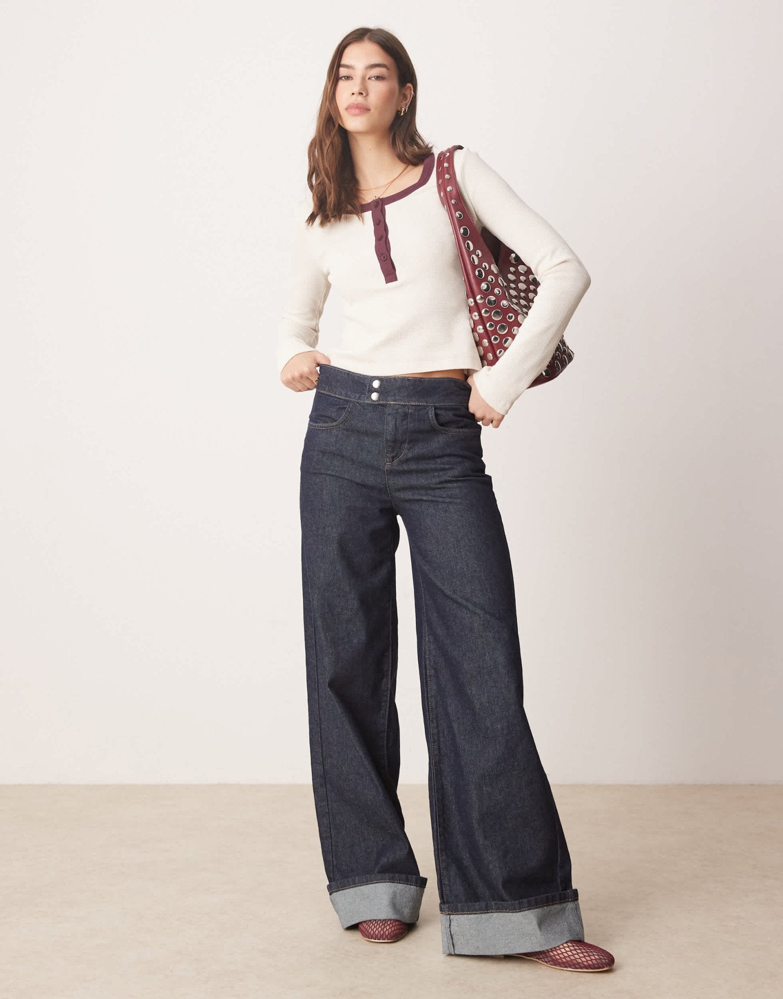 ASOS DESIGN waffle scoop neck henley top in cream - ASOS Sample Sale EU Store