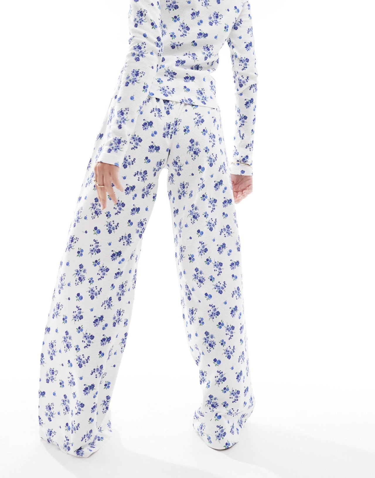 ASOS DESIGN waffle wide leg trouser co - ord in cream floral print - ASOS Sample Sale EU Store