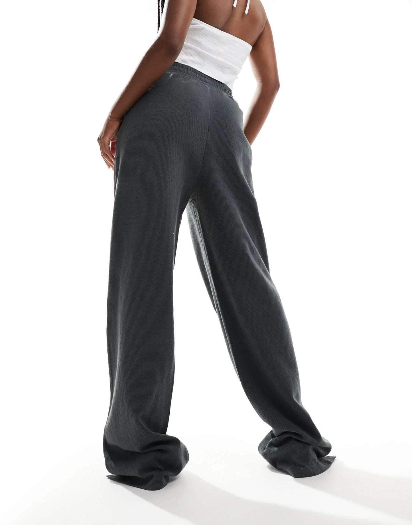 ASOS DESIGN waffle wide leg trouser in washed charcoal - CHARCOAL - ASOS Sample Sale EU Store