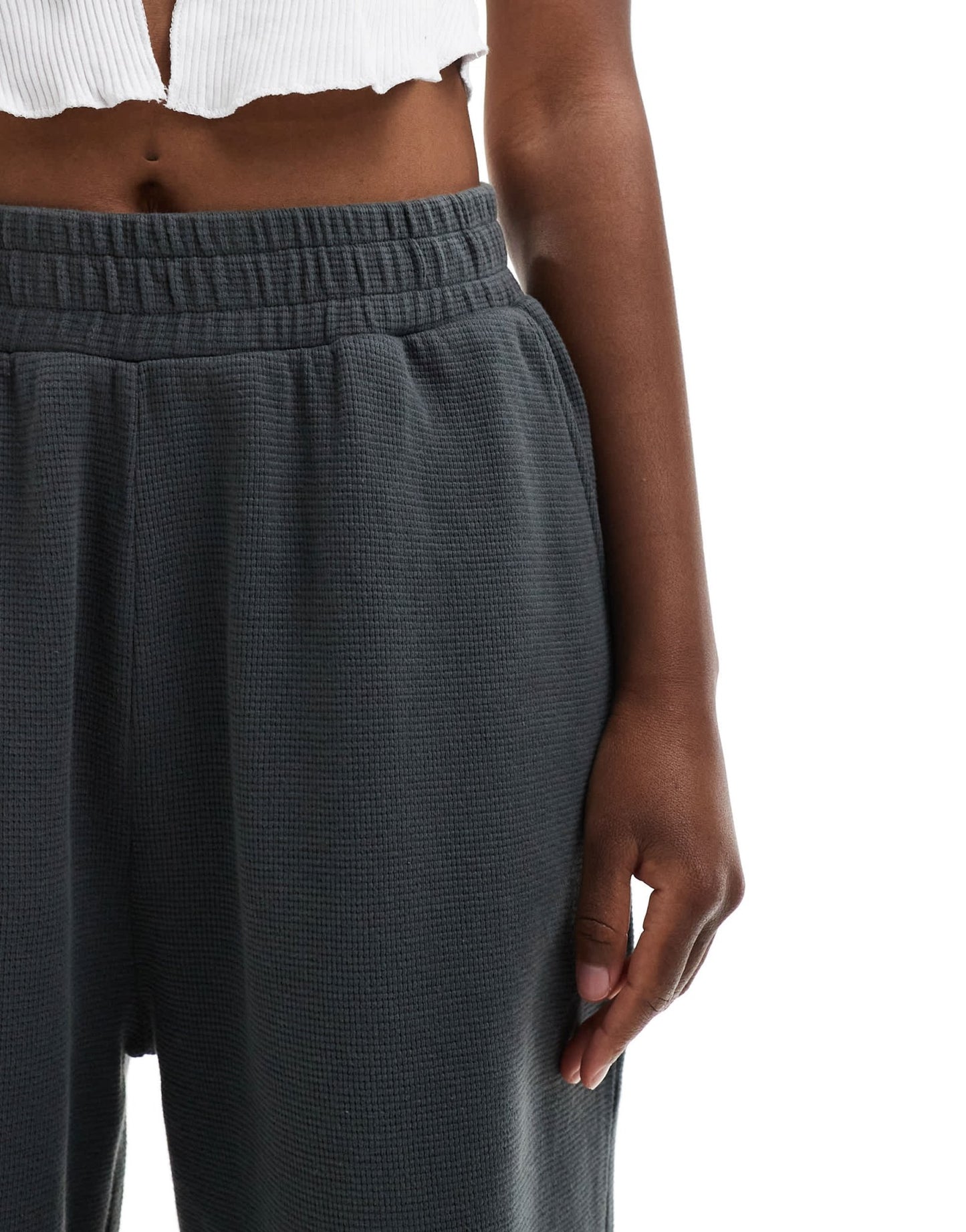 ASOS DESIGN waffle wide leg trouser in washed charcoal - CHARCOAL - ASOS Sample Sale EU Store