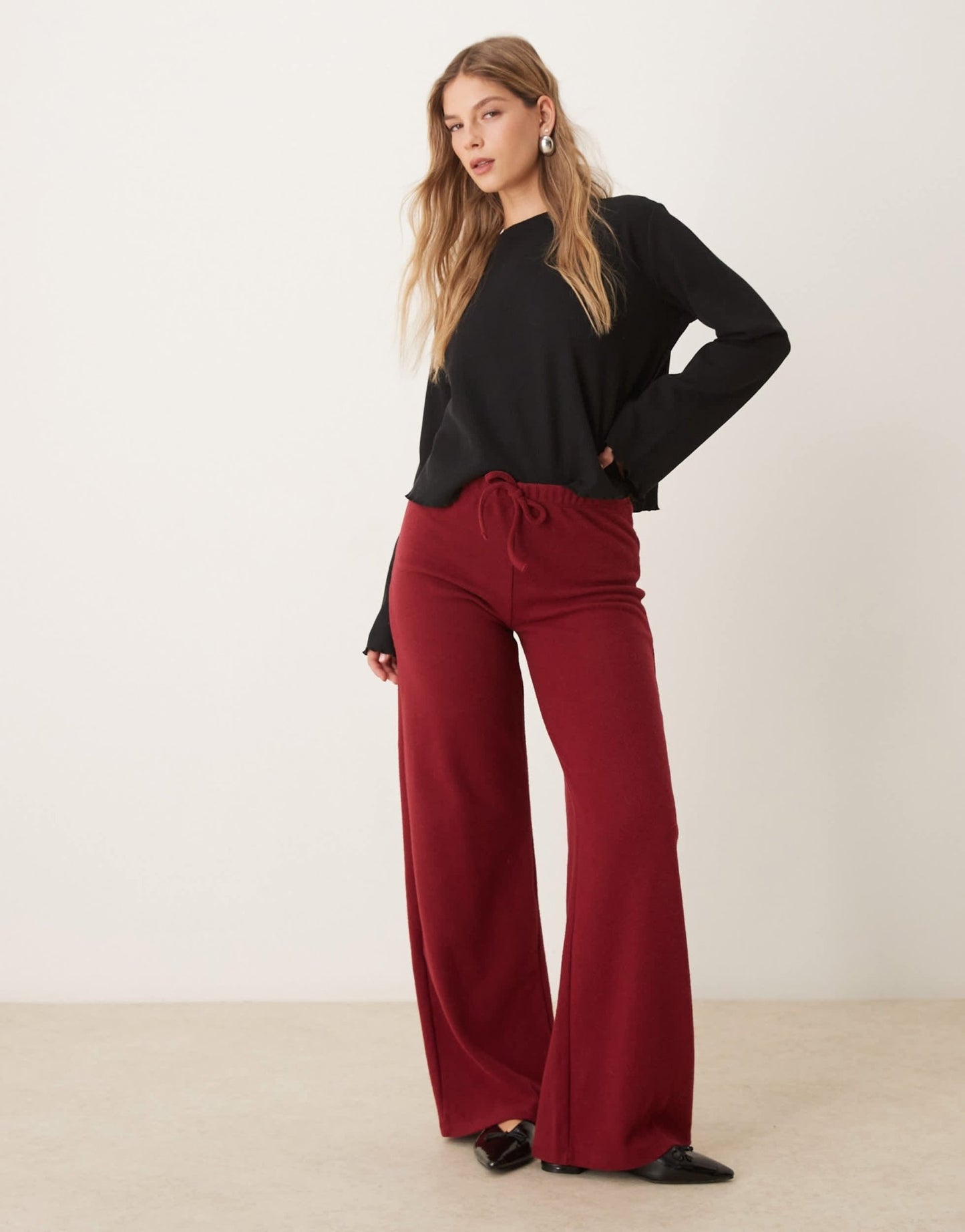 ASOS DESIGN waffle wide sleeve top in black - ASOS Sample Sale EU Store