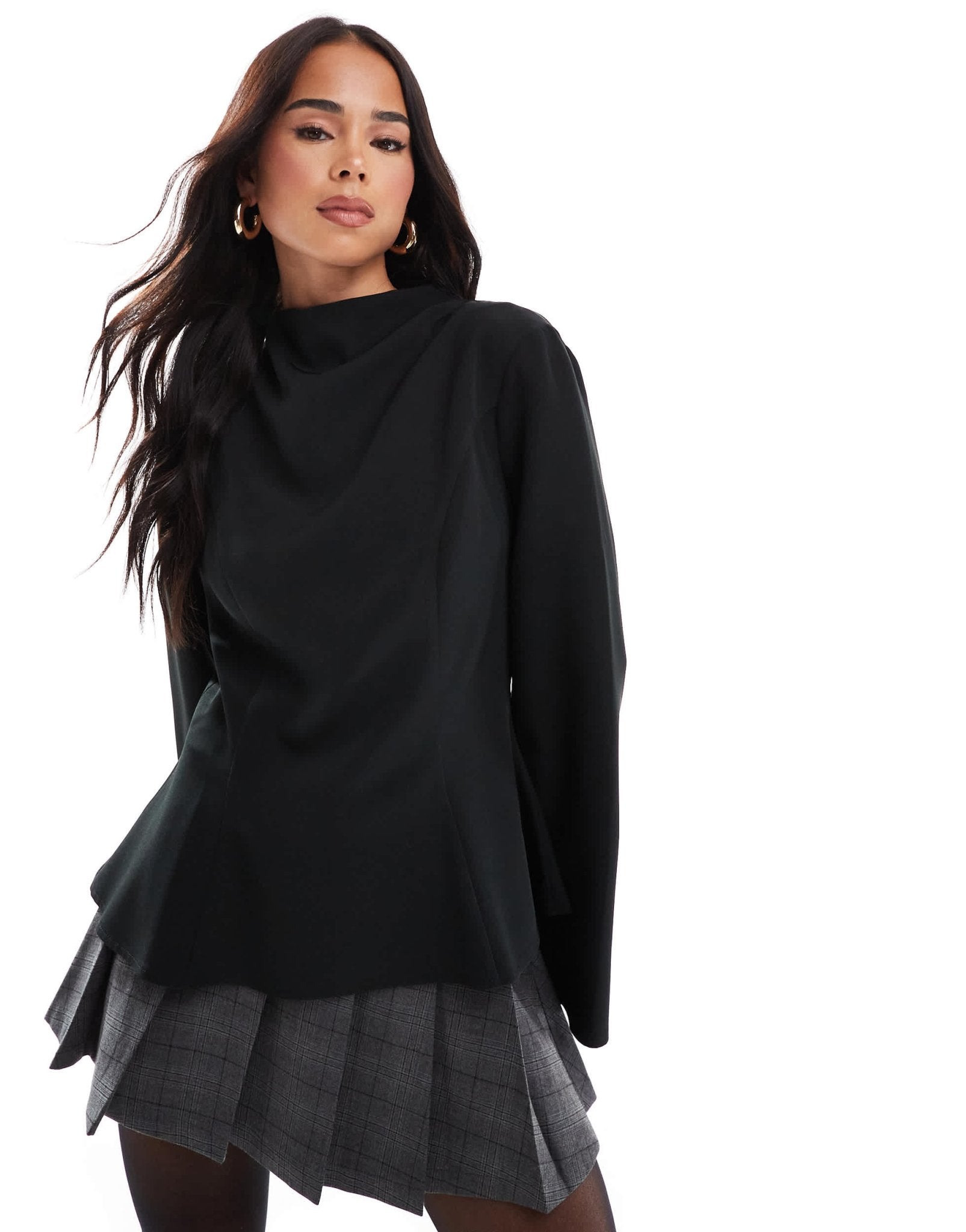 ASOS DESIGN waisted peplum top with flare sleeves in black - ASOS Sample Sale EU Store