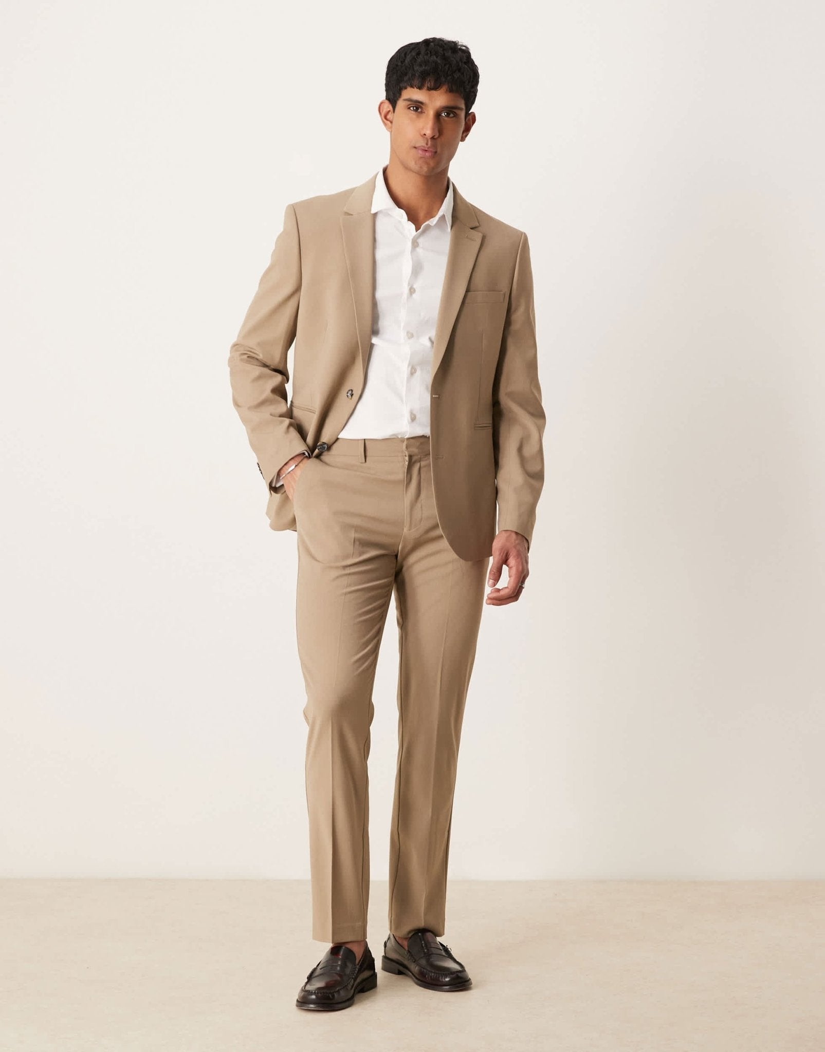 ASOS DESIGN washable slim suit trousers with lightweight worsted wool in beige - ASOS Sample Sale EU Store