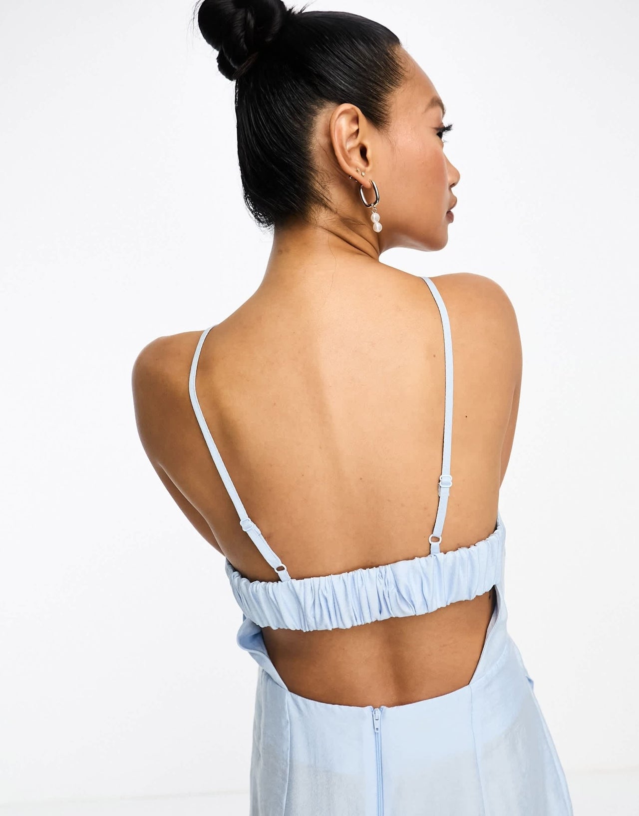 ASOS DESIGN washed halterneck midi dress with drape waist detail in light blue - ASOS Sample Sale EU Store