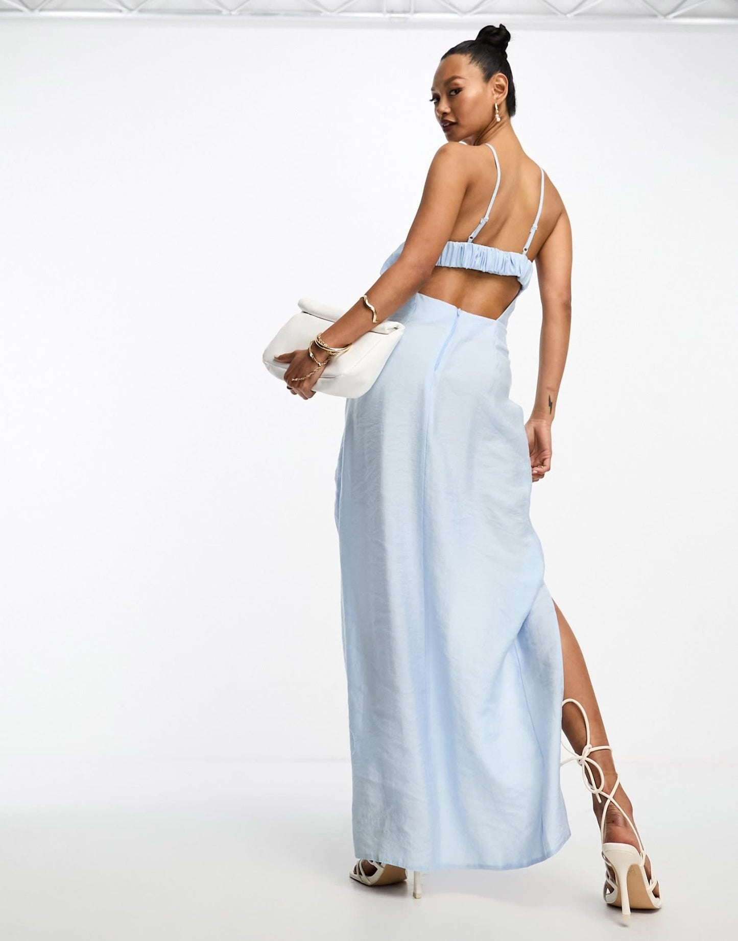 ASOS DESIGN washed halterneck midi dress with drape waist detail in light blue - ASOS Sample Sale EU Store