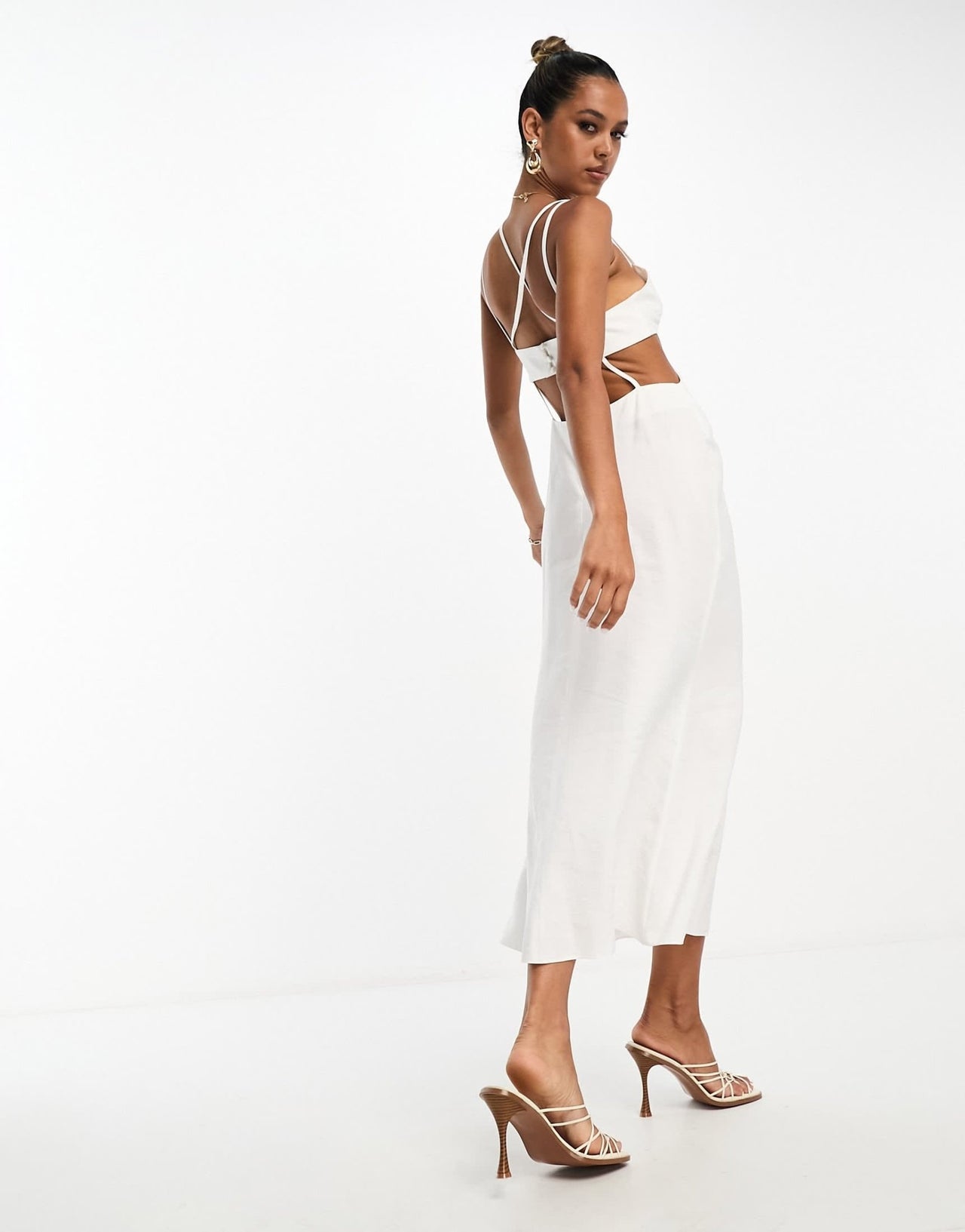 ASOS DESIGN washed multi strap cut out midi dress in white - ASOS Sample Sale EU Store