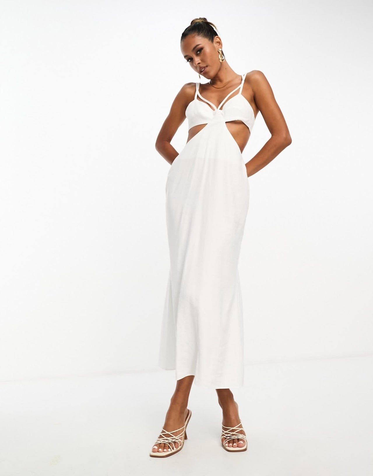 ASOS DESIGN washed multi strap cut out midi dress in white - ASOS Sample Sale EU Store