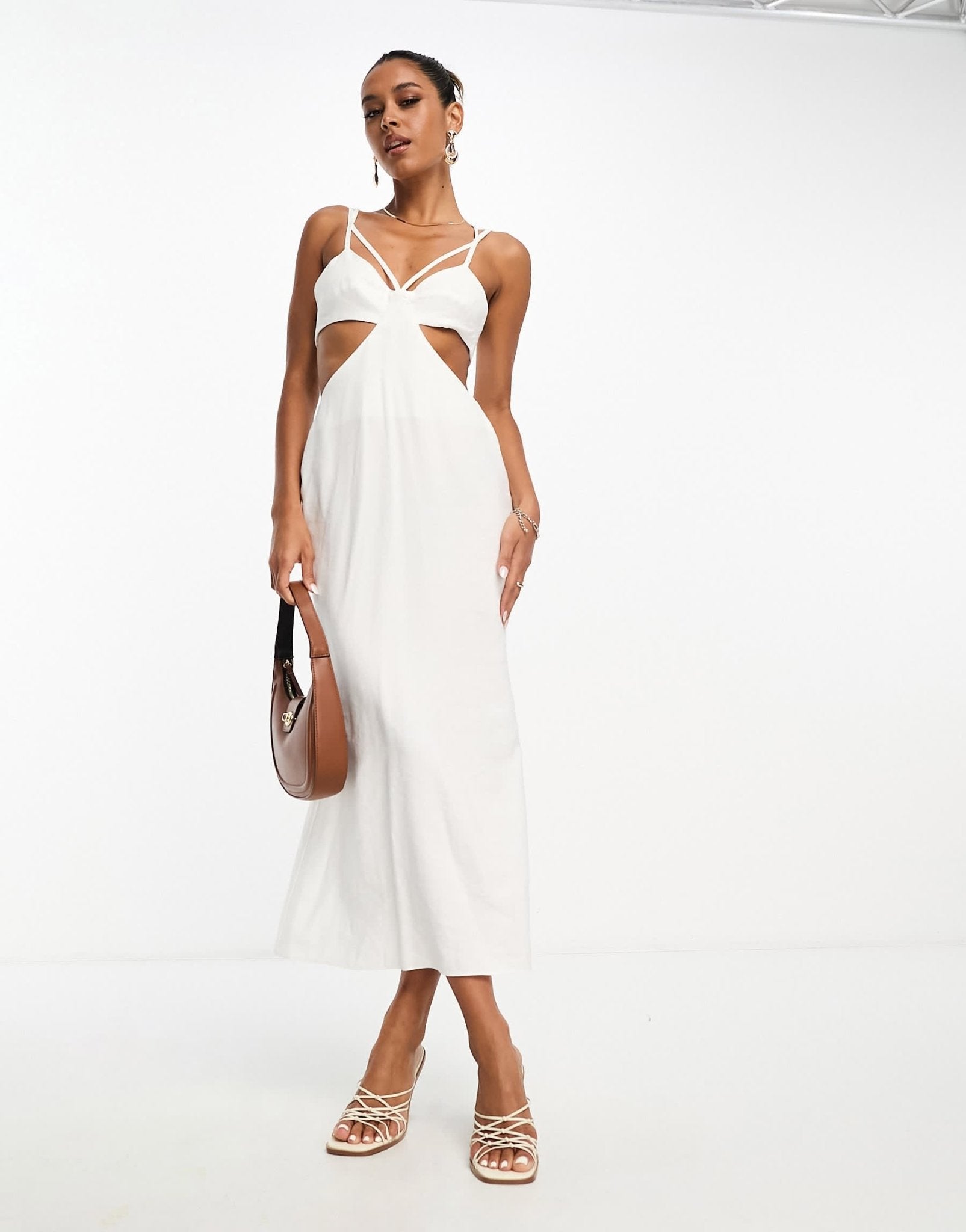 ASOS DESIGN washed multi strap cut out midi dress in white - ASOS Sample Sale EU Store