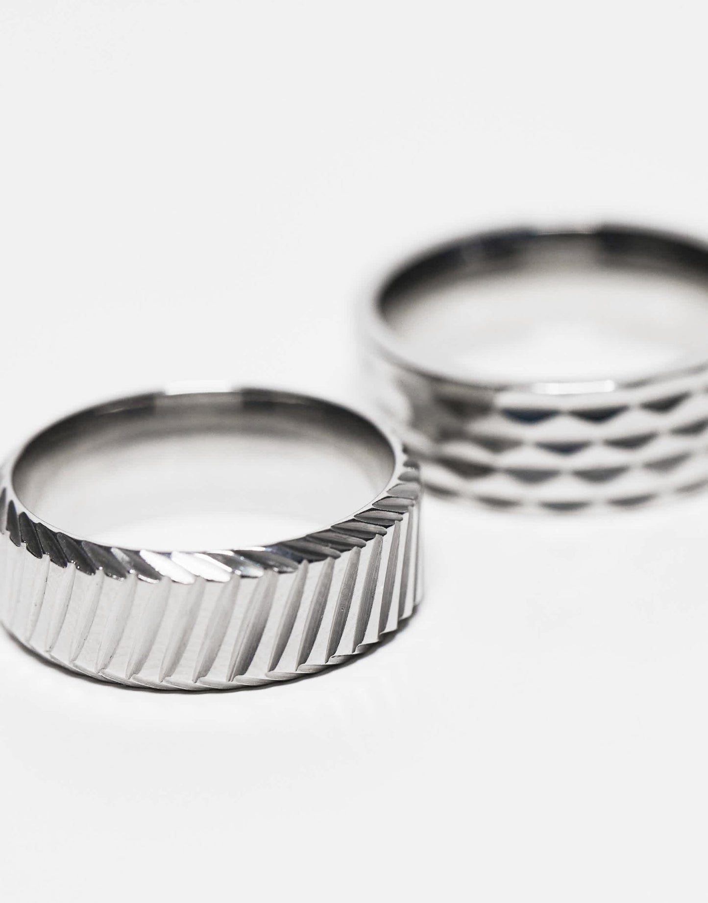 ASOS DESIGN waterproof stainless steel 2 pack groove and faceted band ring set in silver - ASOS Sample Sale EU Store