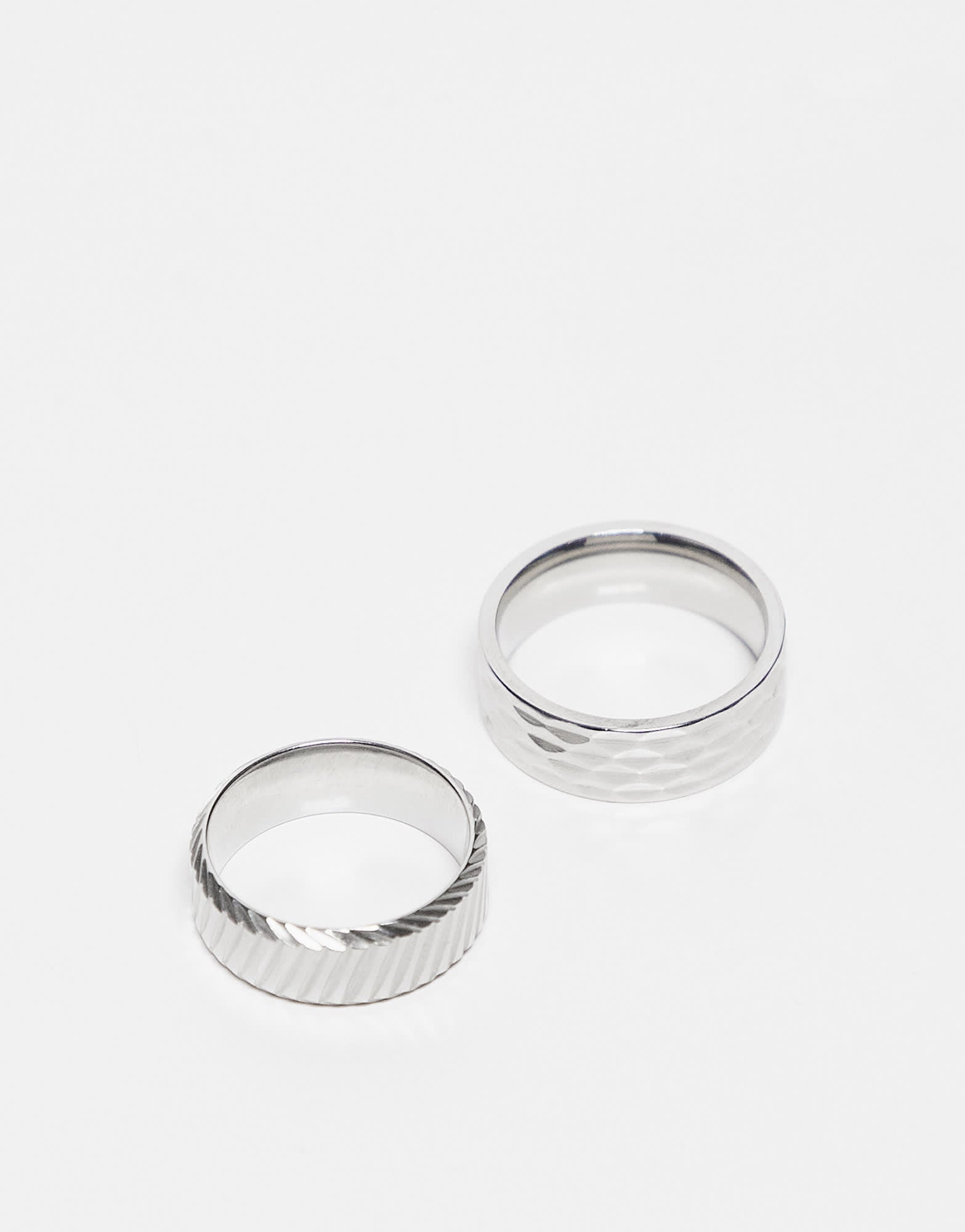 ASOS DESIGN waterproof stainless steel 2 pack groove and faceted band ring set in silver - ASOS Sample Sale EU Store