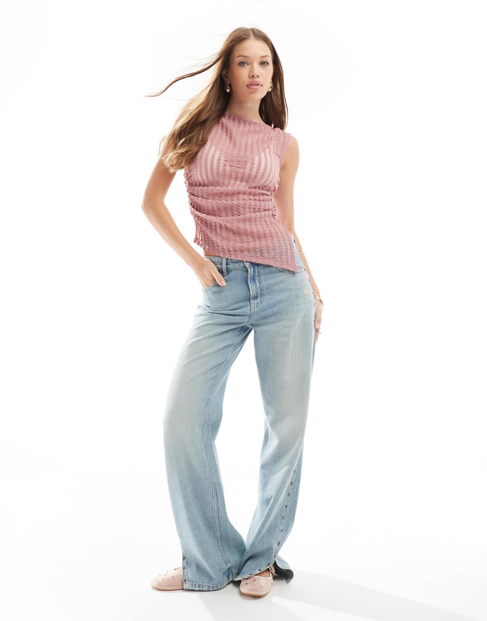 ASOS DESIGN wavey texture asymmetric top in pink - ASOS Sample Sale EU Store