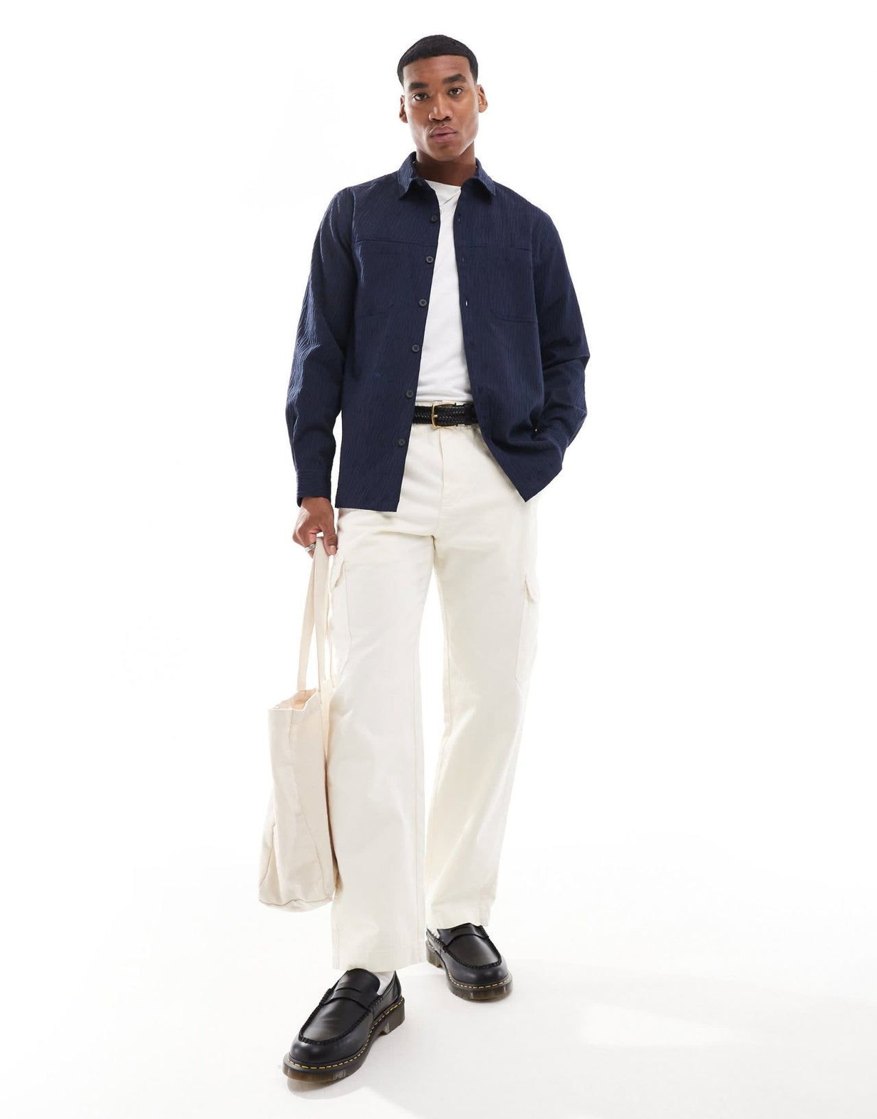 ASOS DESIGN wavy textured overshirt in navy - ASOS Sample Sale EU Store