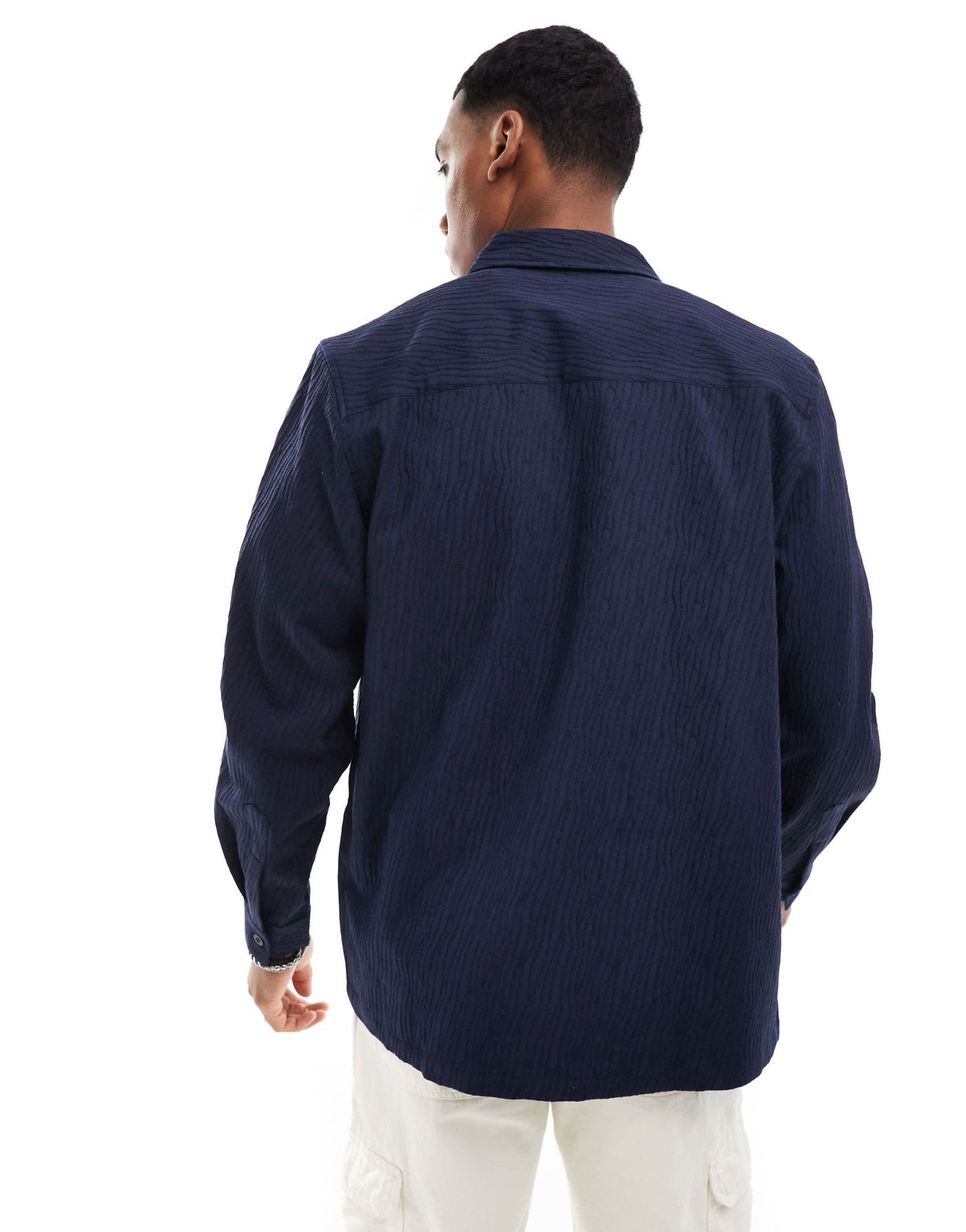 ASOS DESIGN wavy textured overshirt in navy - ASOS Sample Sale EU Store