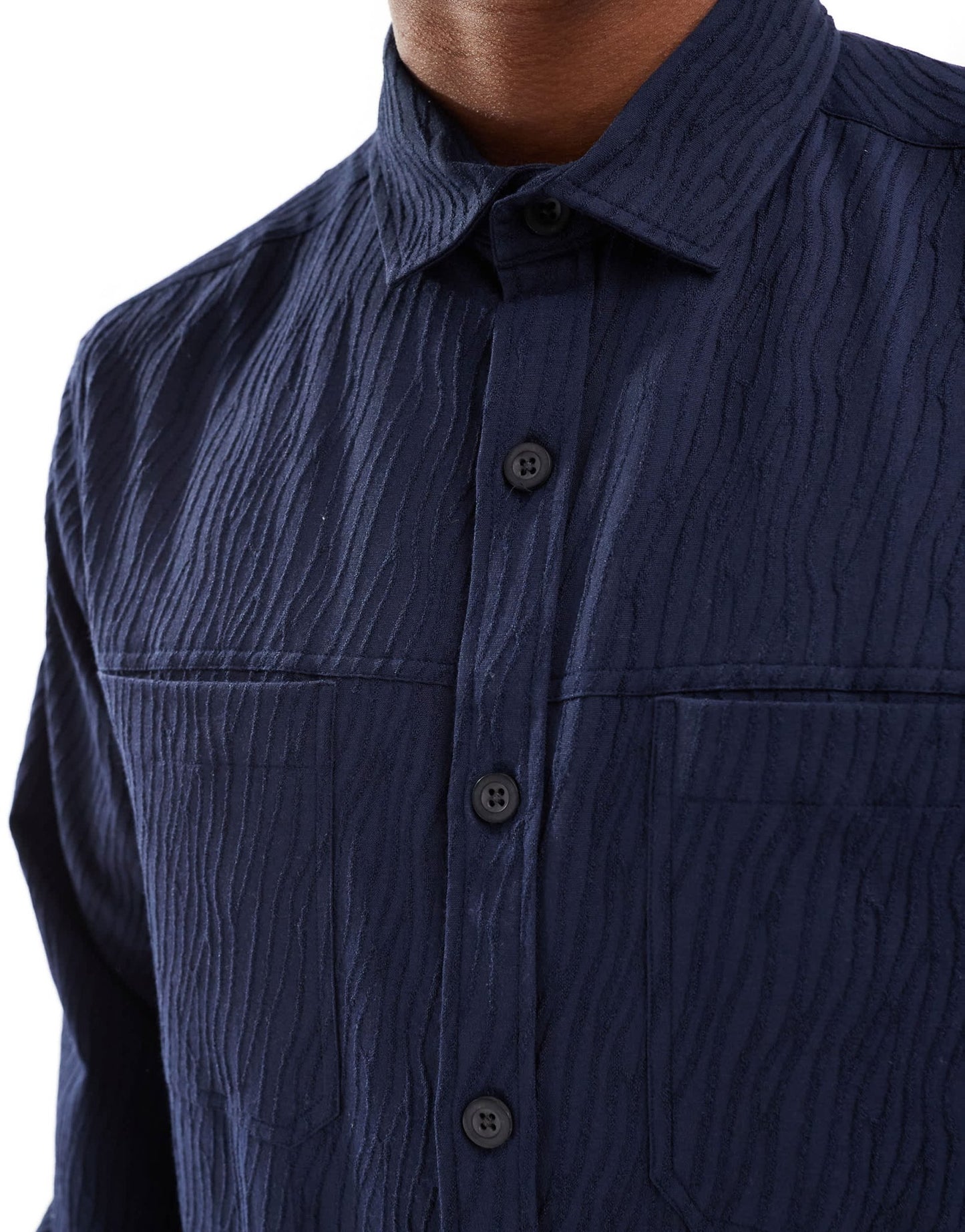 ASOS DESIGN wavy textured overshirt in navy - ASOS Sample Sale EU Store