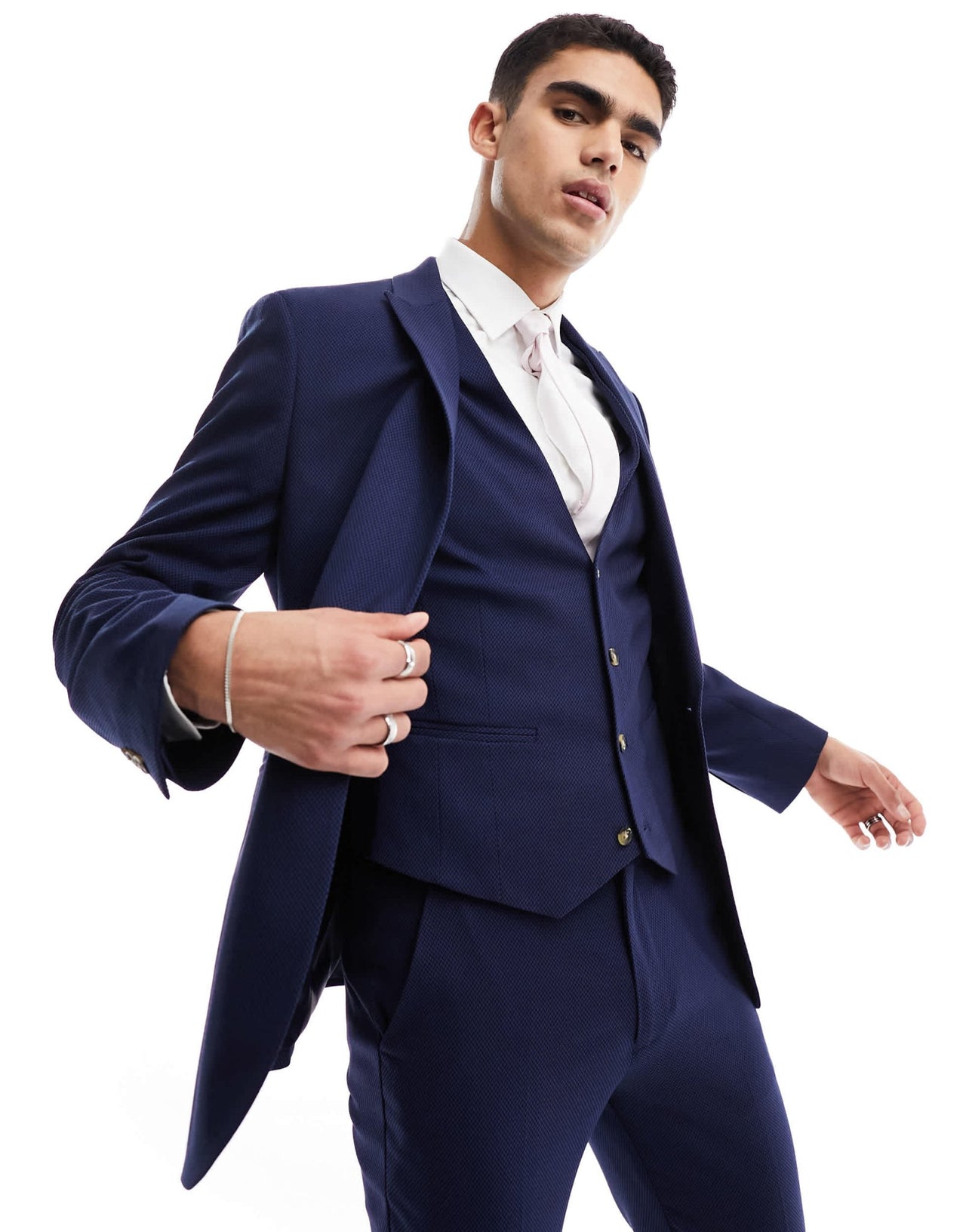 ASOS DESIGN wedding skinny suit jacket in navy microtexture - ASOS Sample Sale EU Store