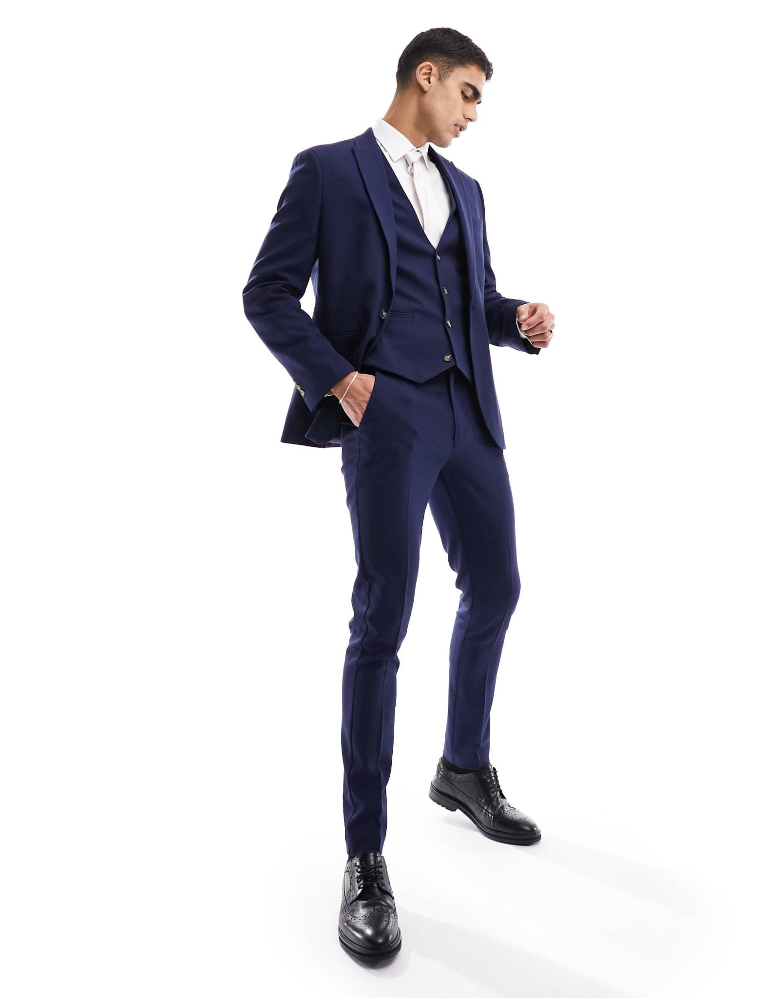 ASOS DESIGN wedding skinny suit jacket in navy microtexture - ASOS Sample Sale EU Store