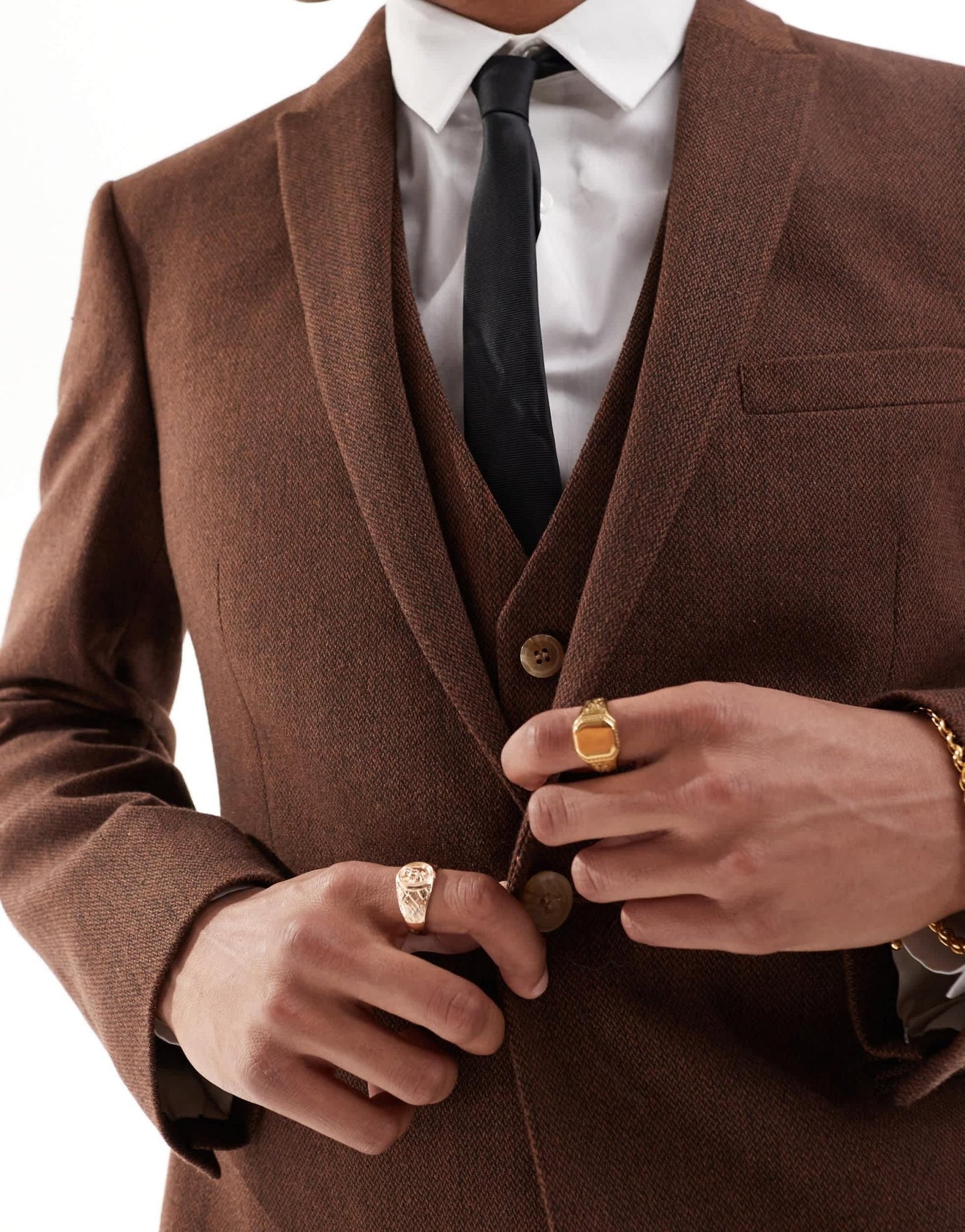 ASOS DESIGN wedding skinny wool mix suit jacket in brown basketweave texture - ASOS Sample Sale EU Store
