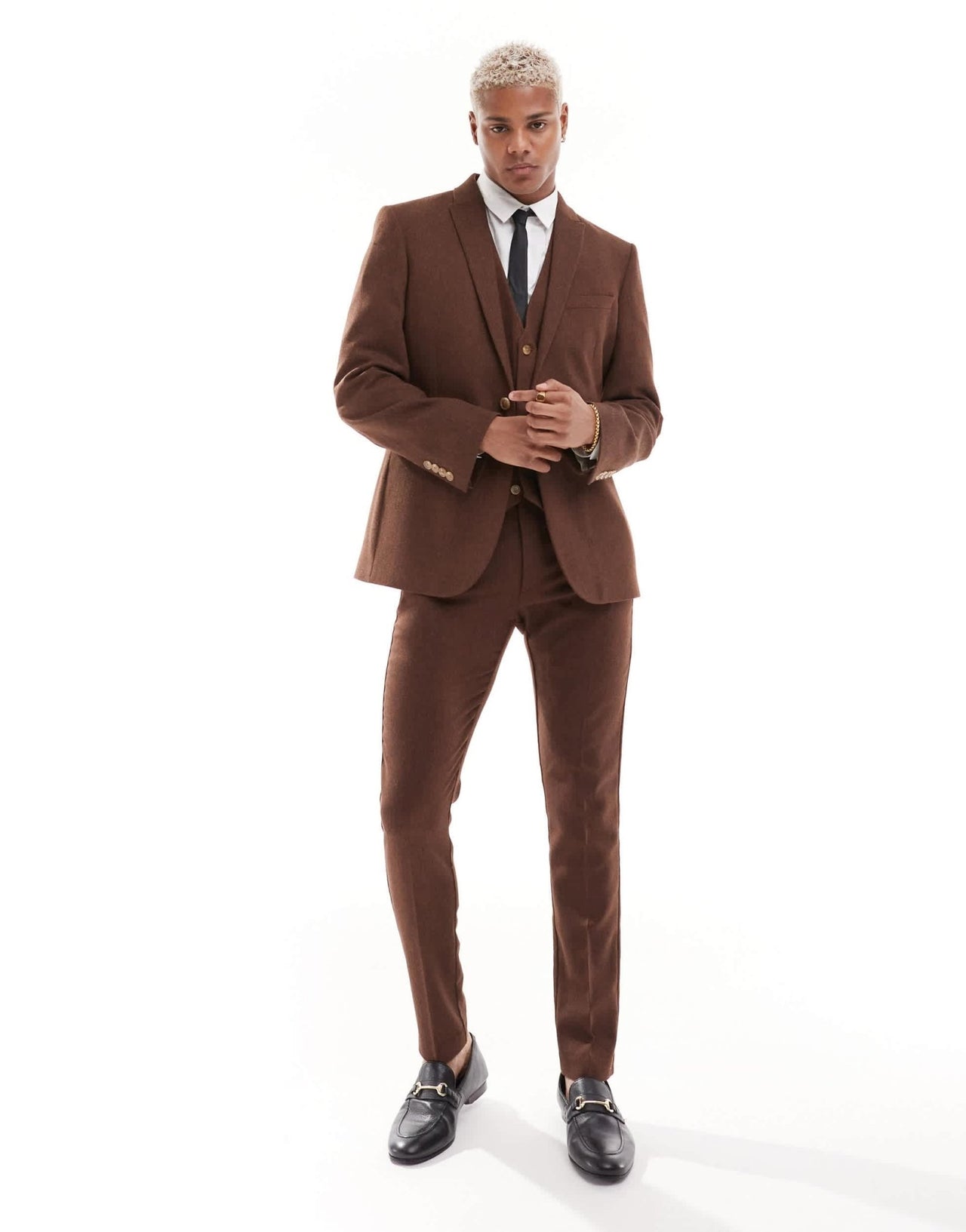 ASOS DESIGN wedding skinny wool mix suit jacket in brown basketweave texture - ASOS Sample Sale EU Store
