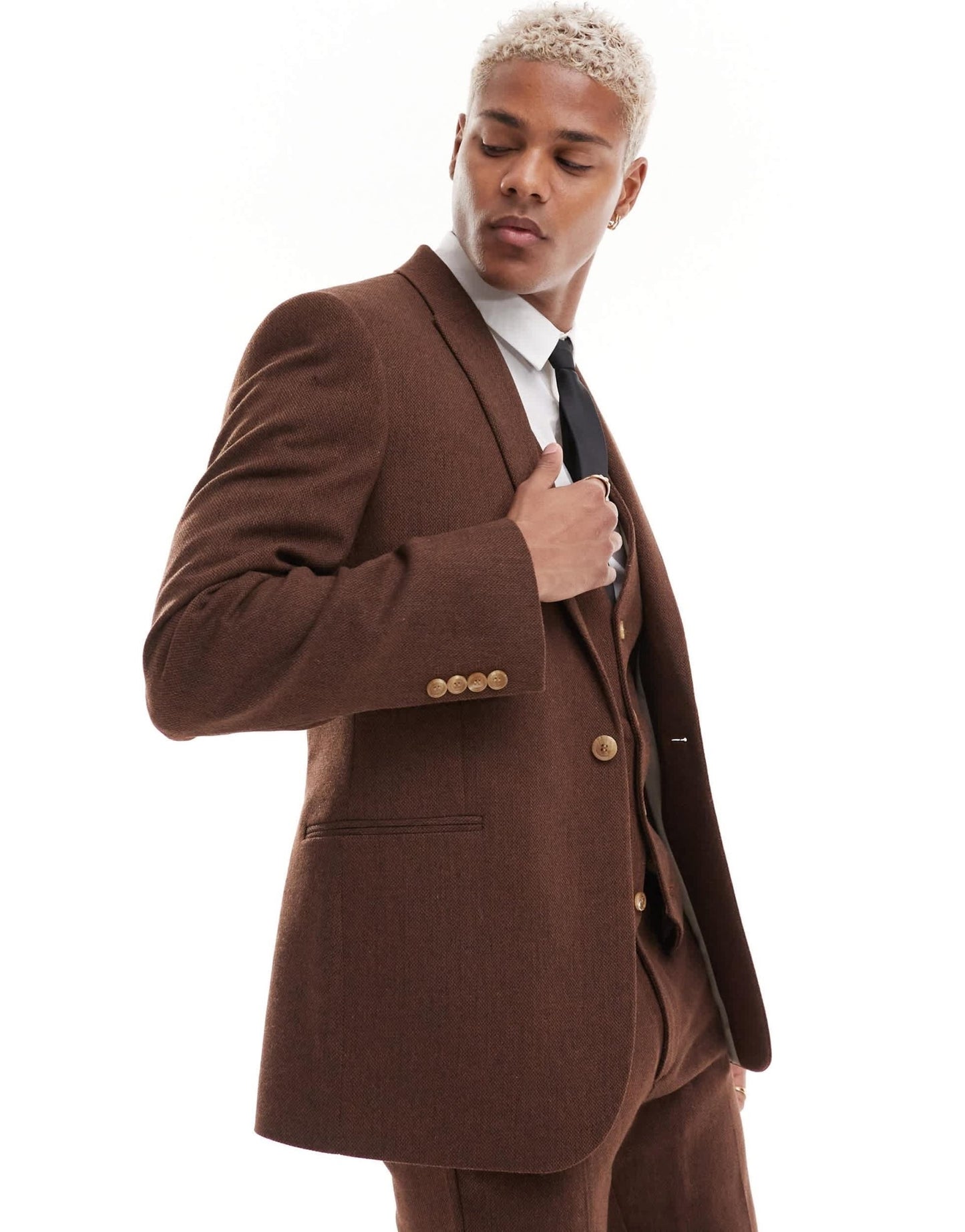 ASOS DESIGN wedding skinny wool mix suit jacket in brown basketweave texture - ASOS Sample Sale EU Store