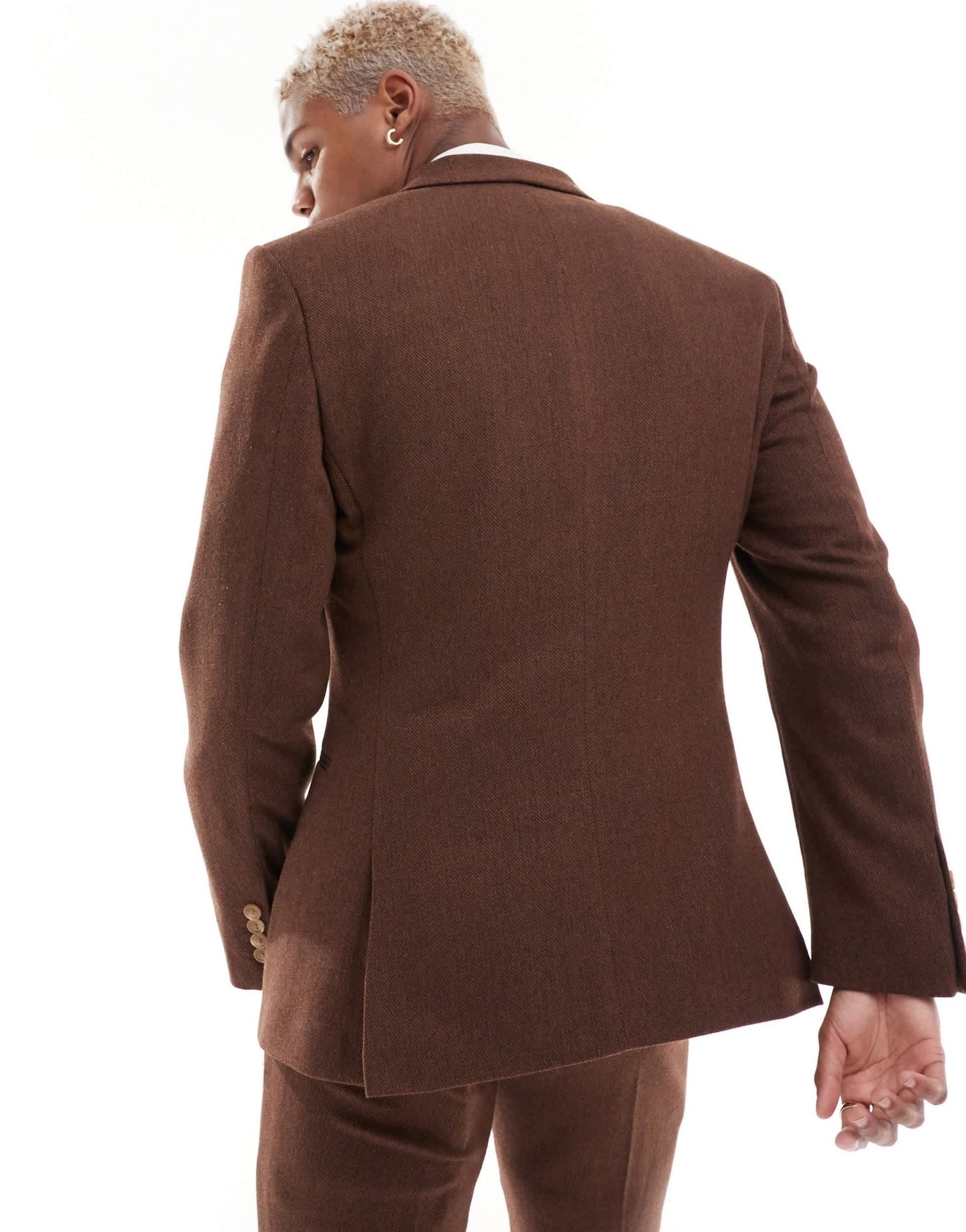 ASOS DESIGN wedding skinny wool mix suit jacket in brown basketweave texture - ASOS Sample Sale EU Store
