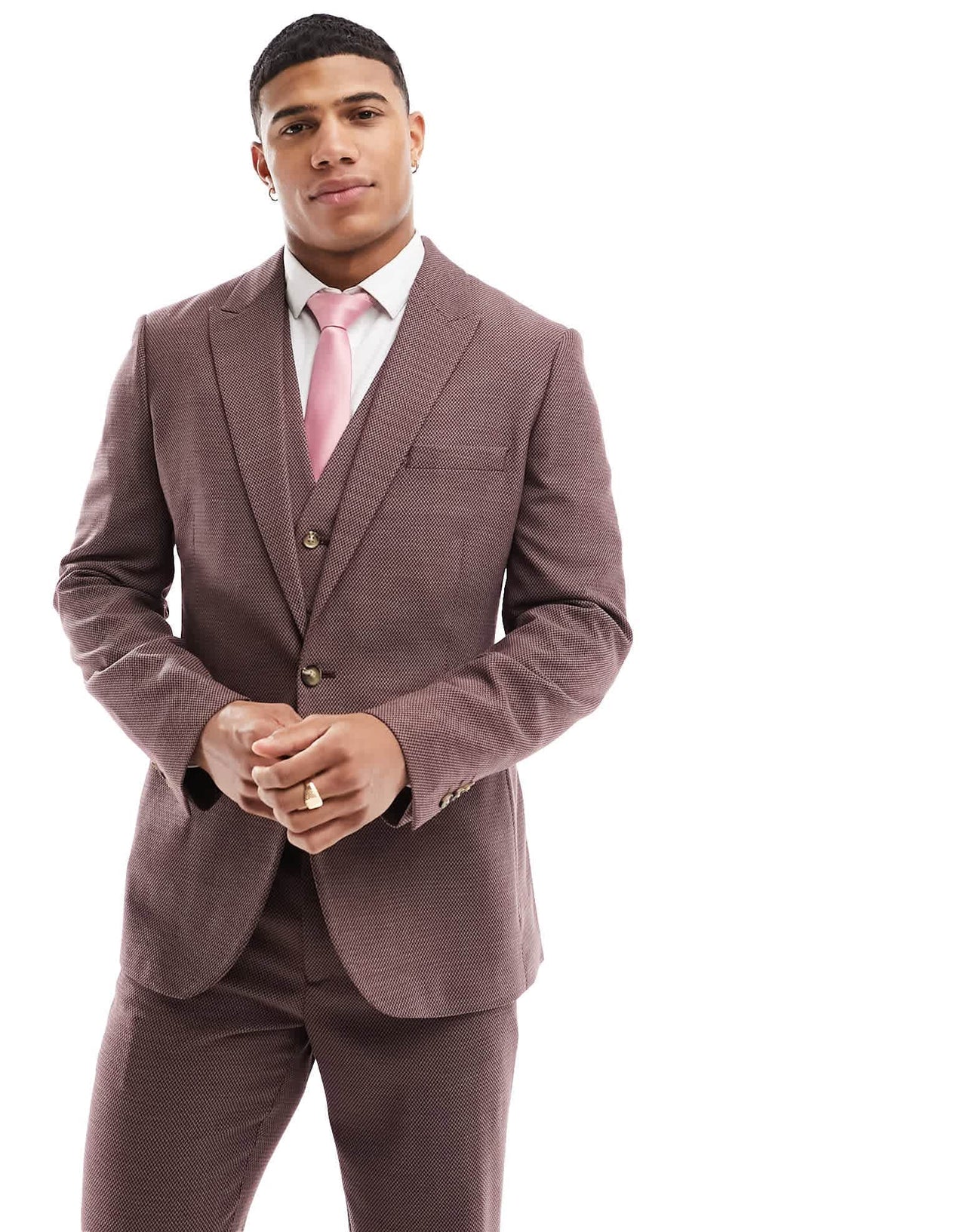 ASOS DESIGN wedding slim suit jacket in burgundy microtexture - ASOS Sample Sale EU Store