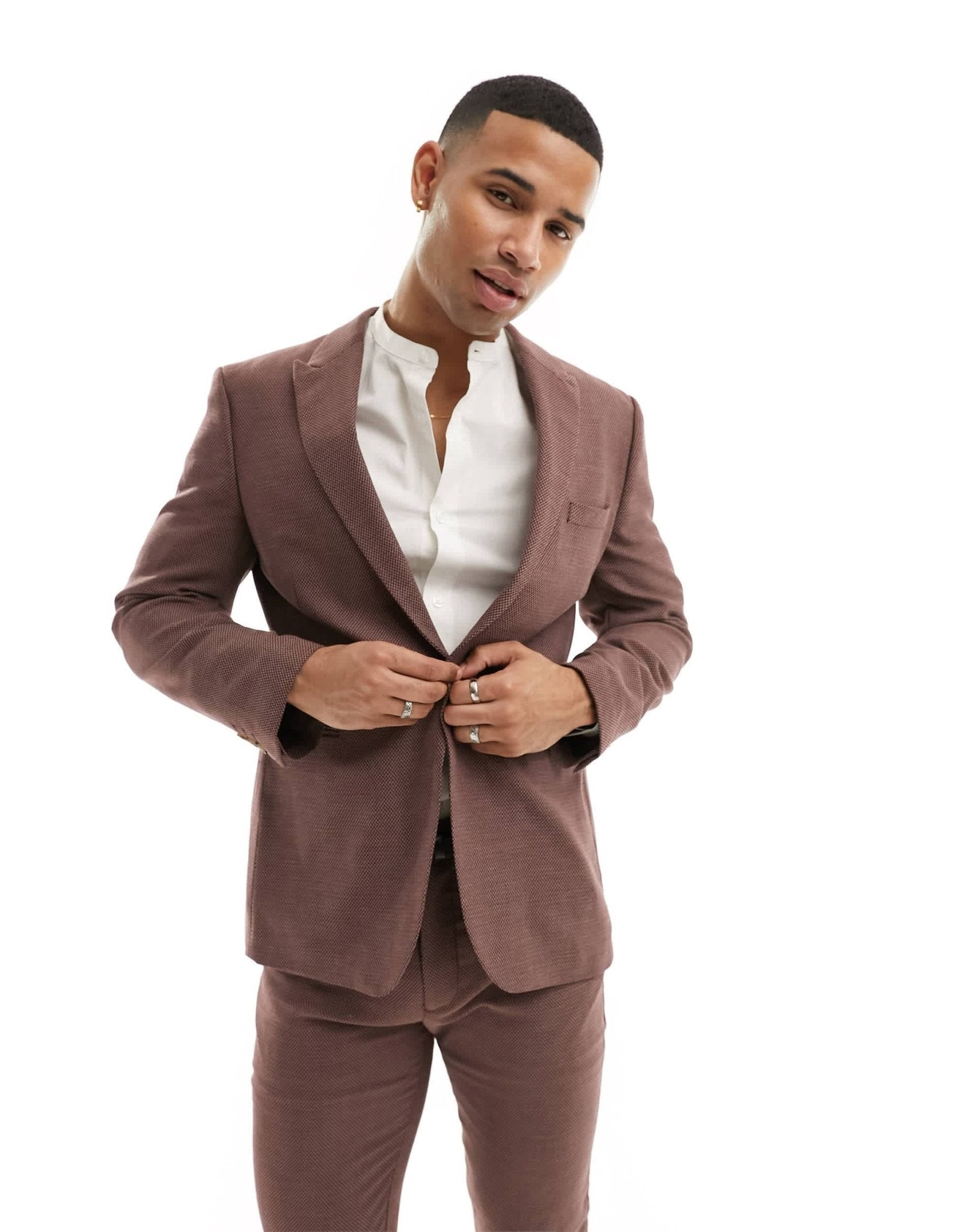 ASOS DESIGN wedding slim suit jacket in burgundy microtexture - ASOS Sample Sale EU Store