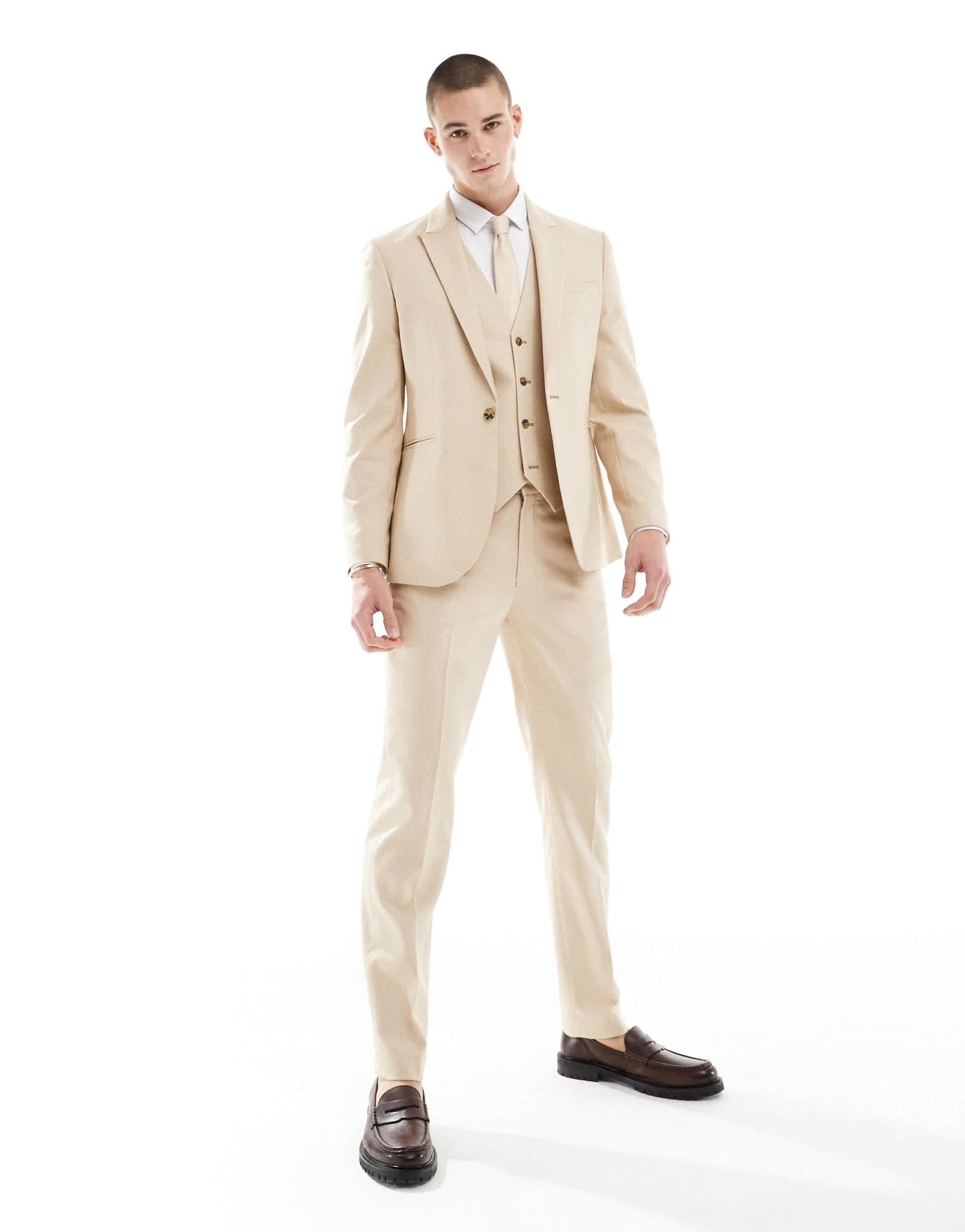 ASOS DESIGN wedding slim suit jacket in camel microtexture - ASOS Sample Sale EU Store