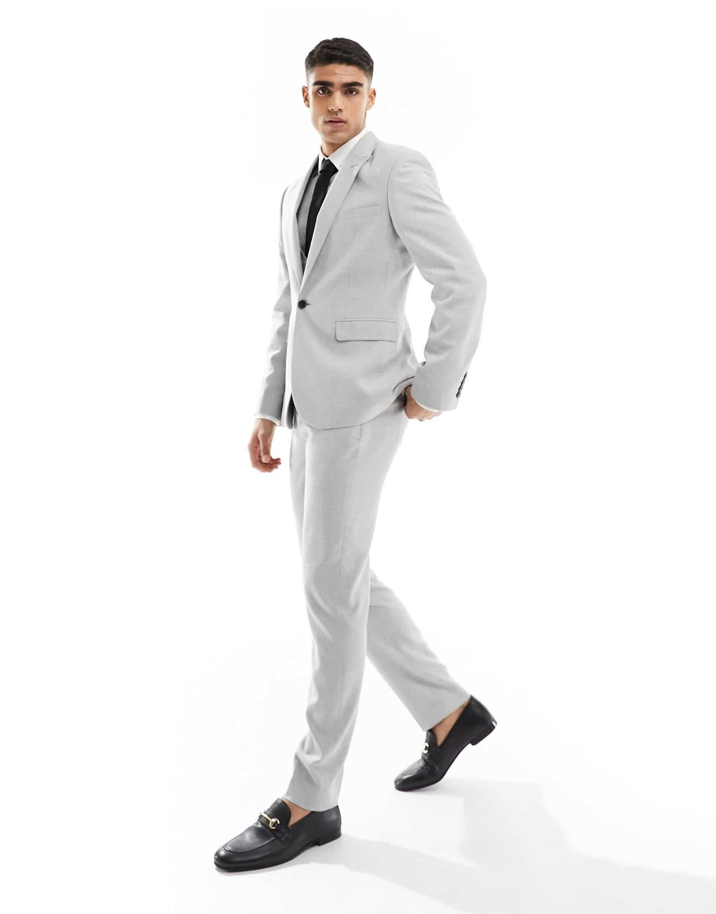 ASOS DESIGN wedding slim suit jacket in light grey birdseye texture - ASOS Sample Sale EU Store