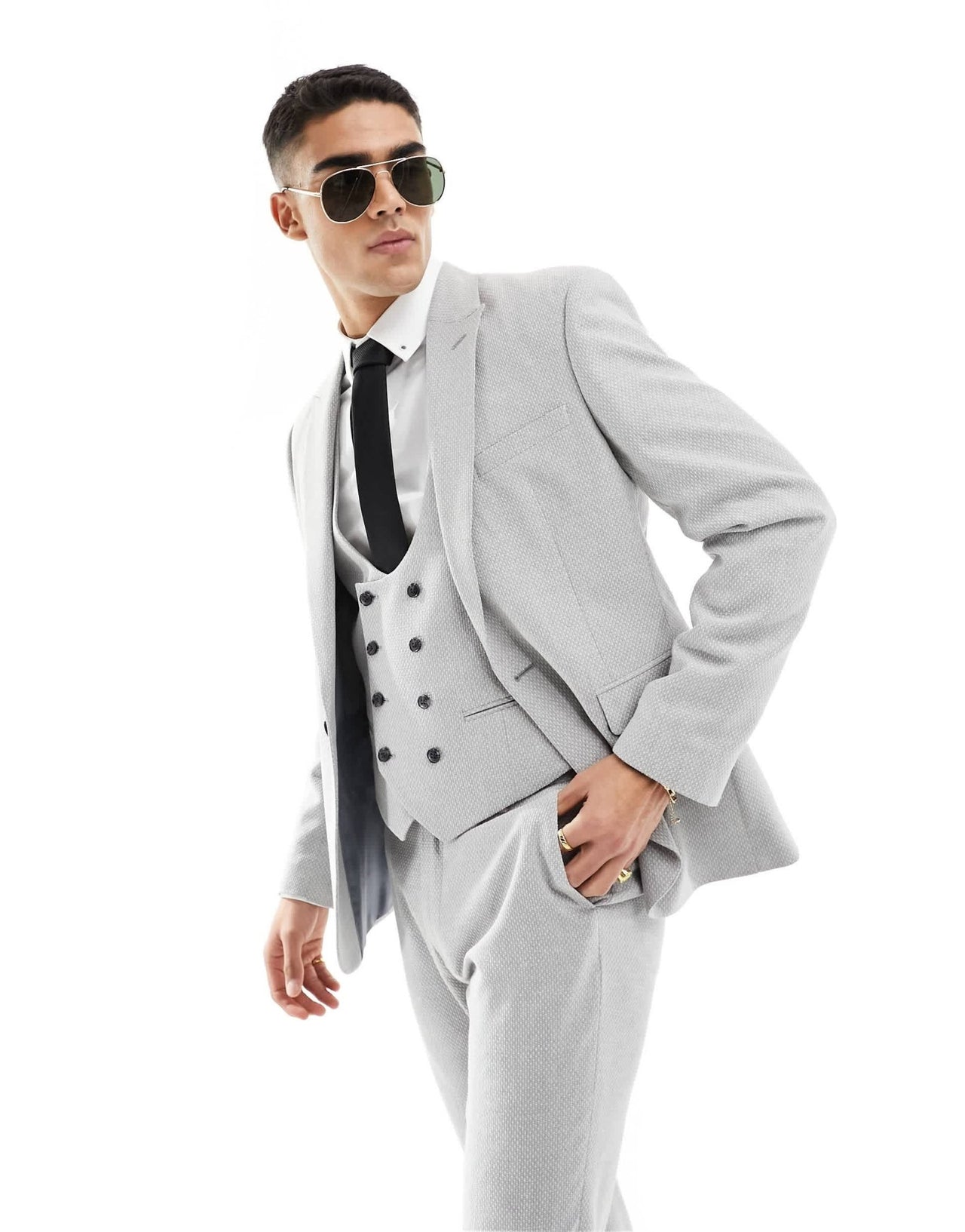 ASOS DESIGN wedding slim suit jacket in light grey birdseye texture - ASOS Sample Sale EU Store