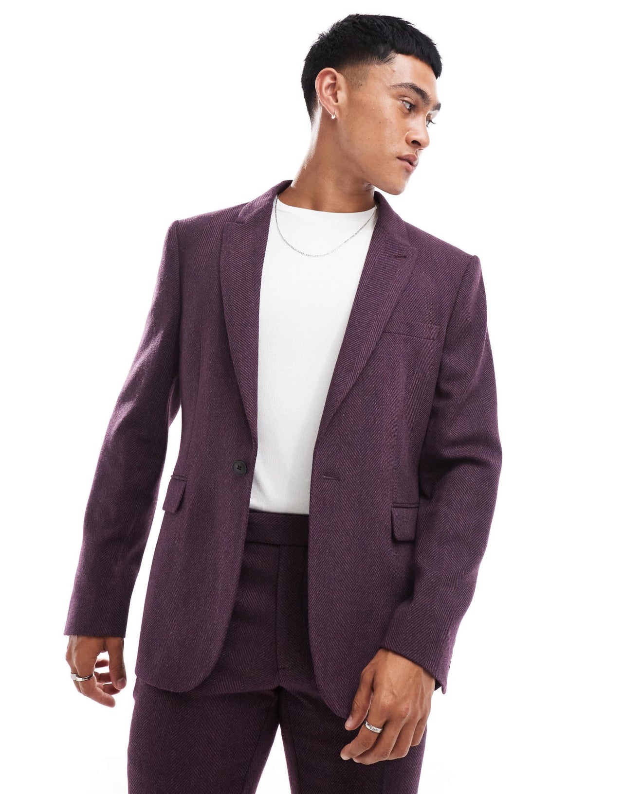 ASOS DESIGN wedding slim suit jacket in wool herringbone - ASOS Sample Sale EU Store