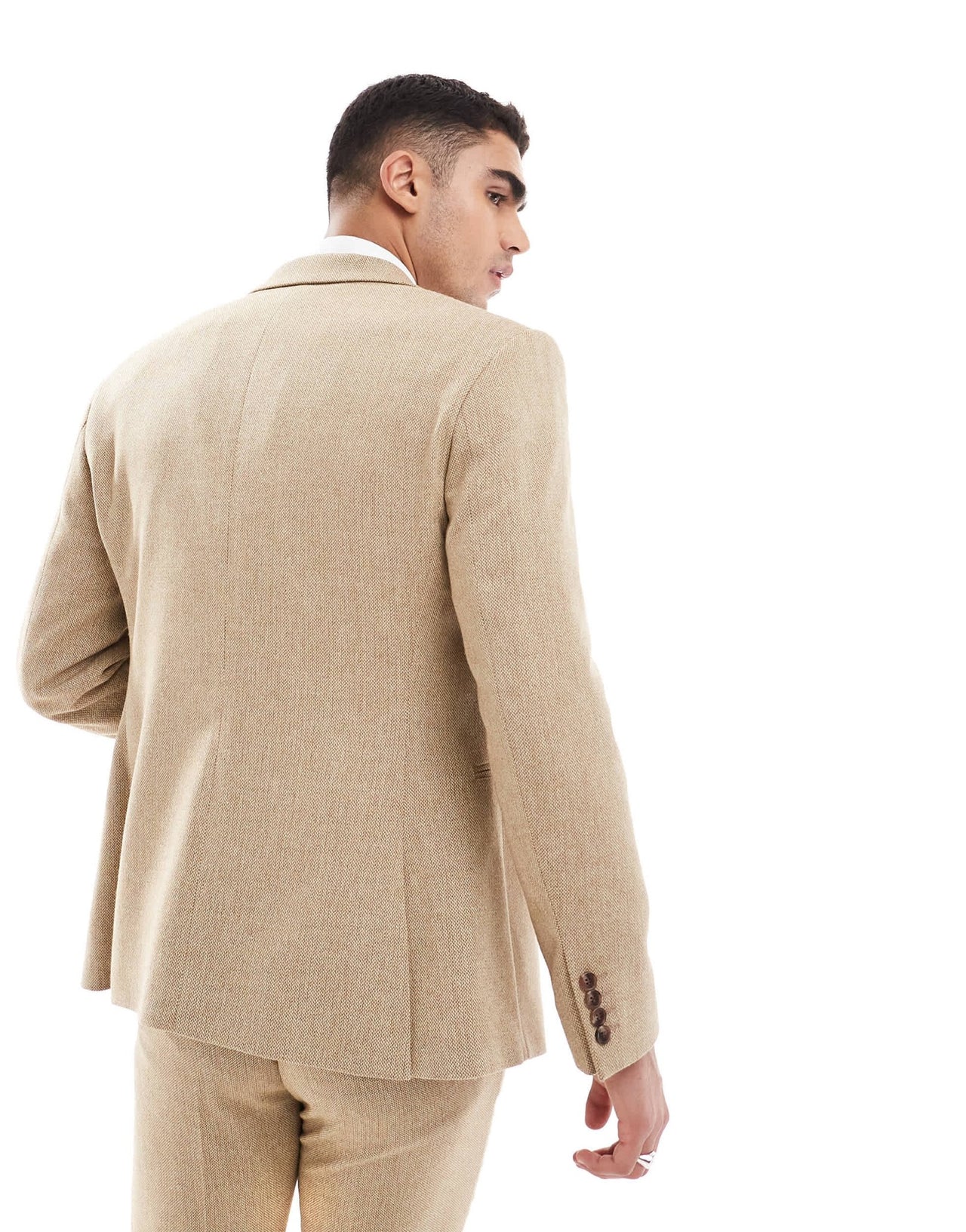 ASOS DESIGN wedding slim wool mix suit jacket in beige basketweave texture - ASOS Sample Sale EU Store