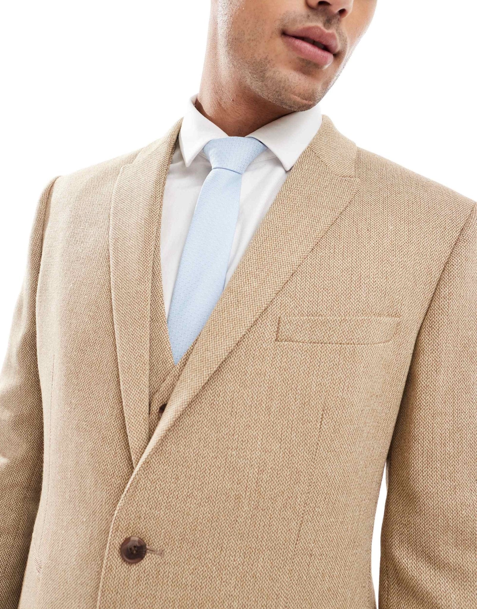 ASOS DESIGN wedding slim wool mix suit jacket in beige basketweave texture - ASOS Sample Sale EU Store