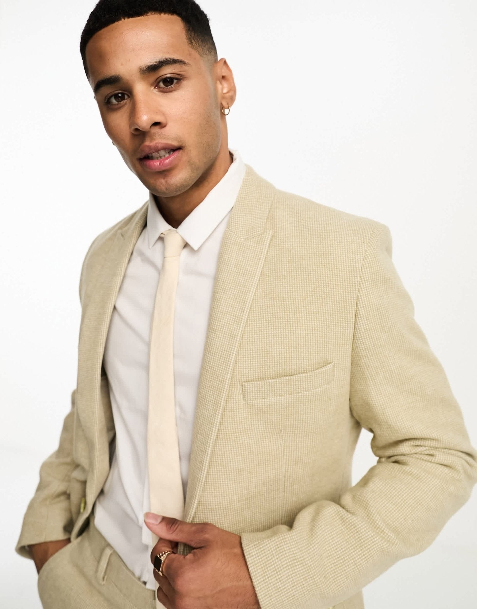 ASOS DESIGN wedding super skinny wool mix suit jacket in stone puppytooth - ASOS Sample Sale EU Store