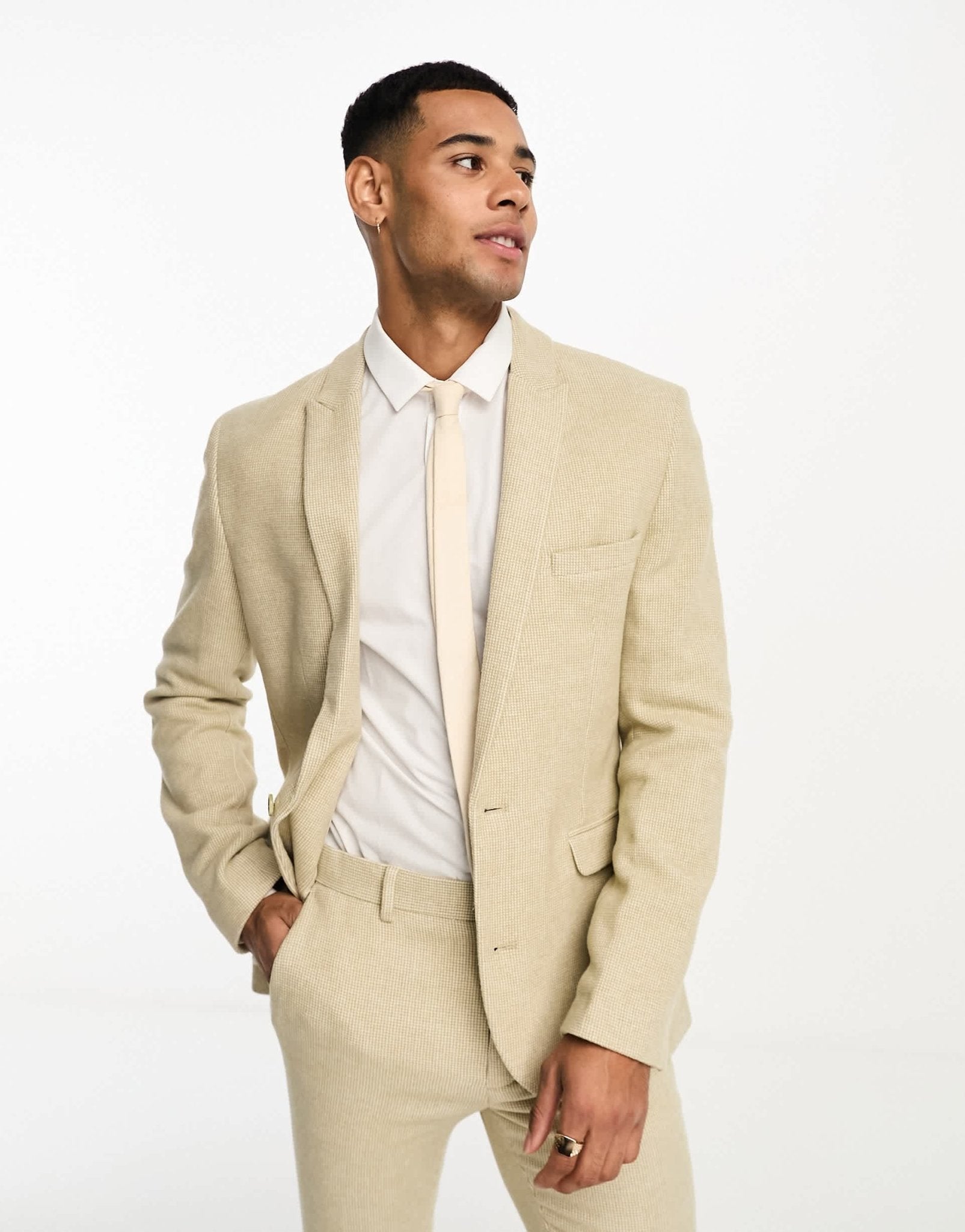 ASOS DESIGN wedding super skinny wool mix suit jacket in stone puppytooth - ASOS Sample Sale EU Store