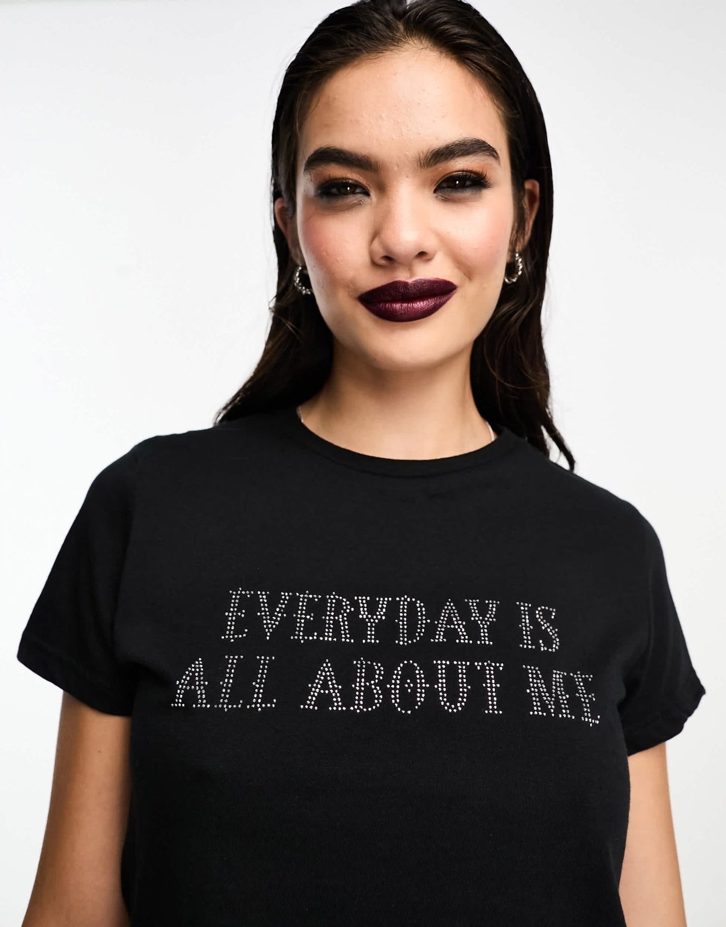 ASOS DESIGN Wednesday Addams baby tee with studded slogan licence graphic in black - ASOS Sample Sale EU Store