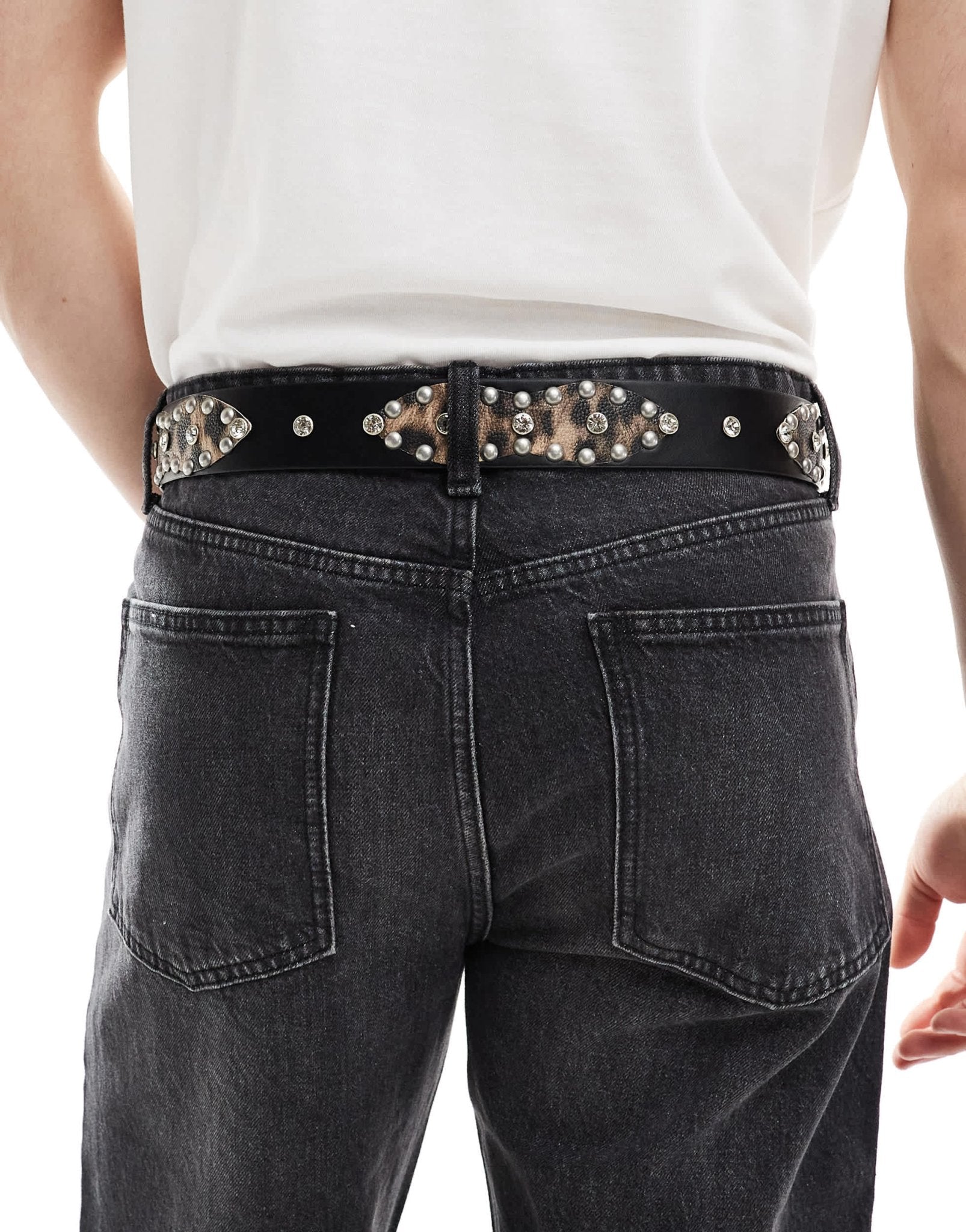 ASOS DESIGN western cowboy studded leopard belt in black faux leather - ASOS Sample Sale EU Store