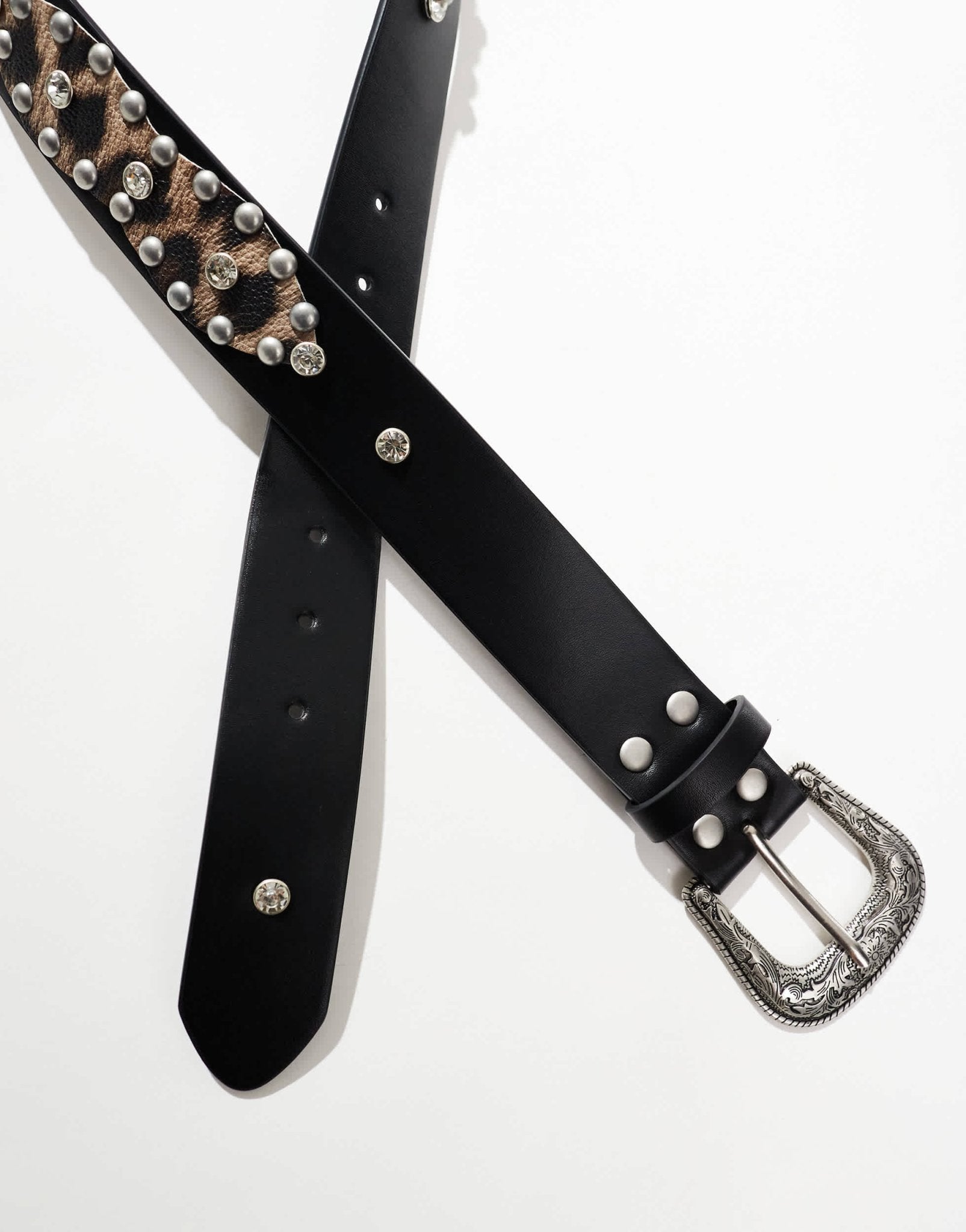 ASOS DESIGN western cowboy studded leopard belt in black faux leather - ASOS Sample Sale EU Store