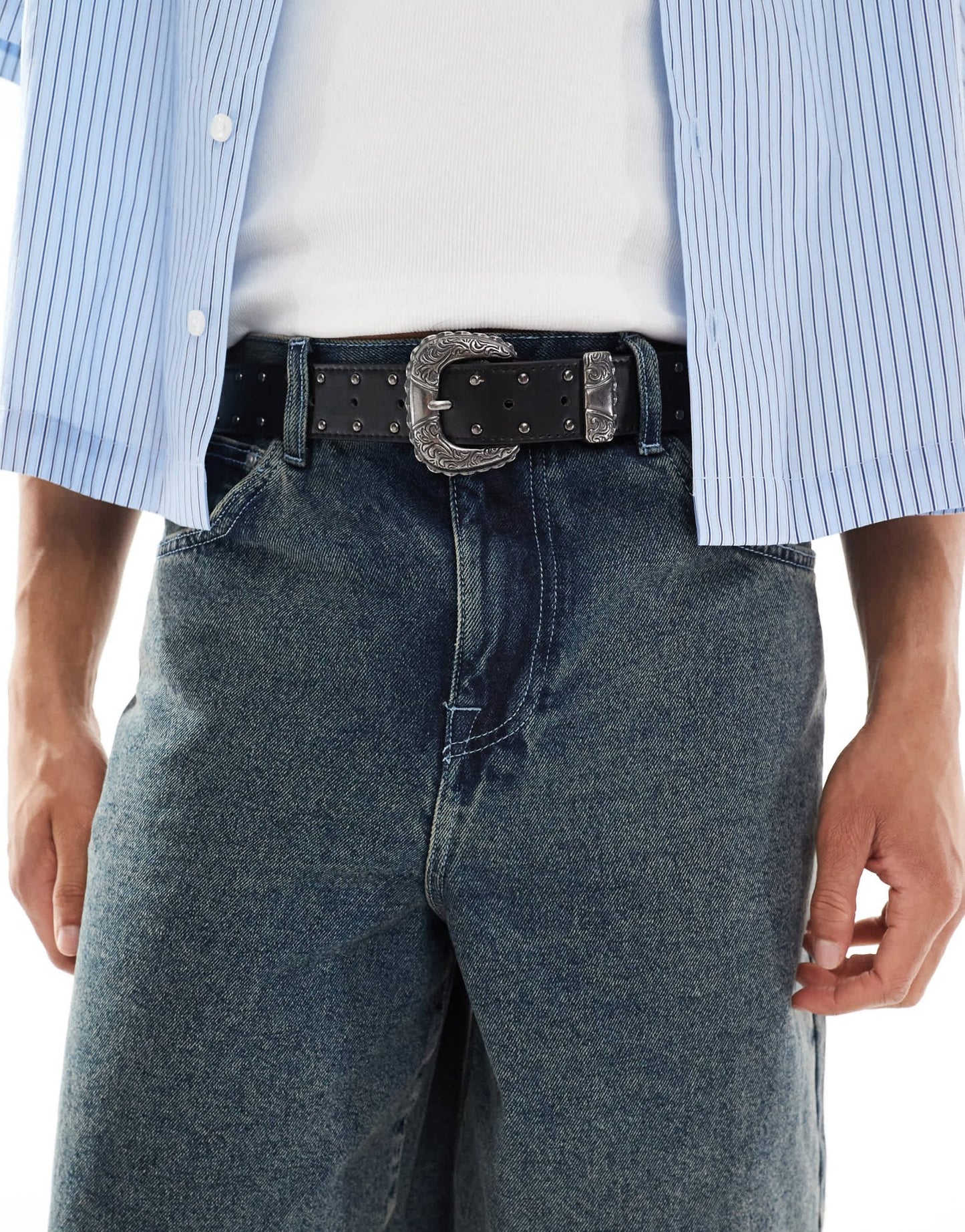 ASOS DESIGN western floral studded belt in faux black leather - ASOS Sample Sale EU Store